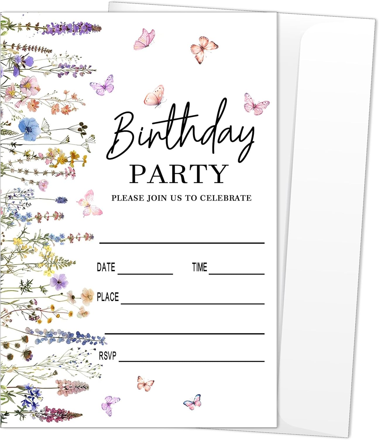 Floral Birthday Invitations 20 Pack with Envelopes