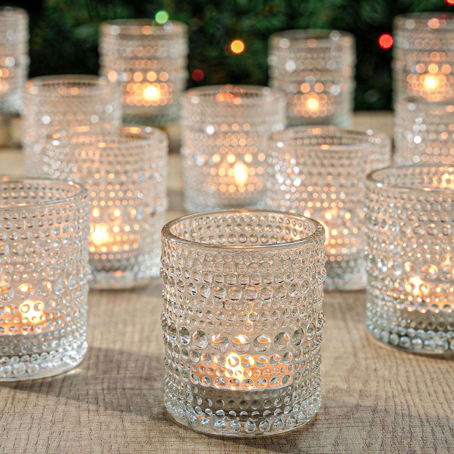 12 Pcs Clear Glass Tea Light Candle Holder Set