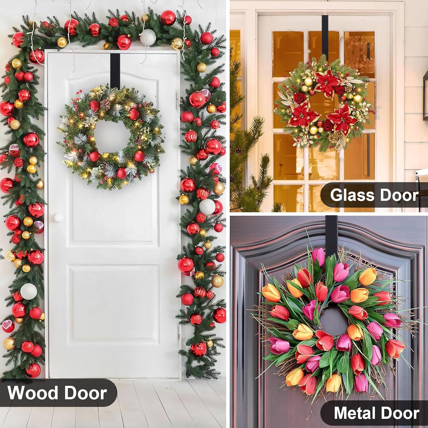 Adjustable Wreath Hanger for Front Door and Hooks Organizer