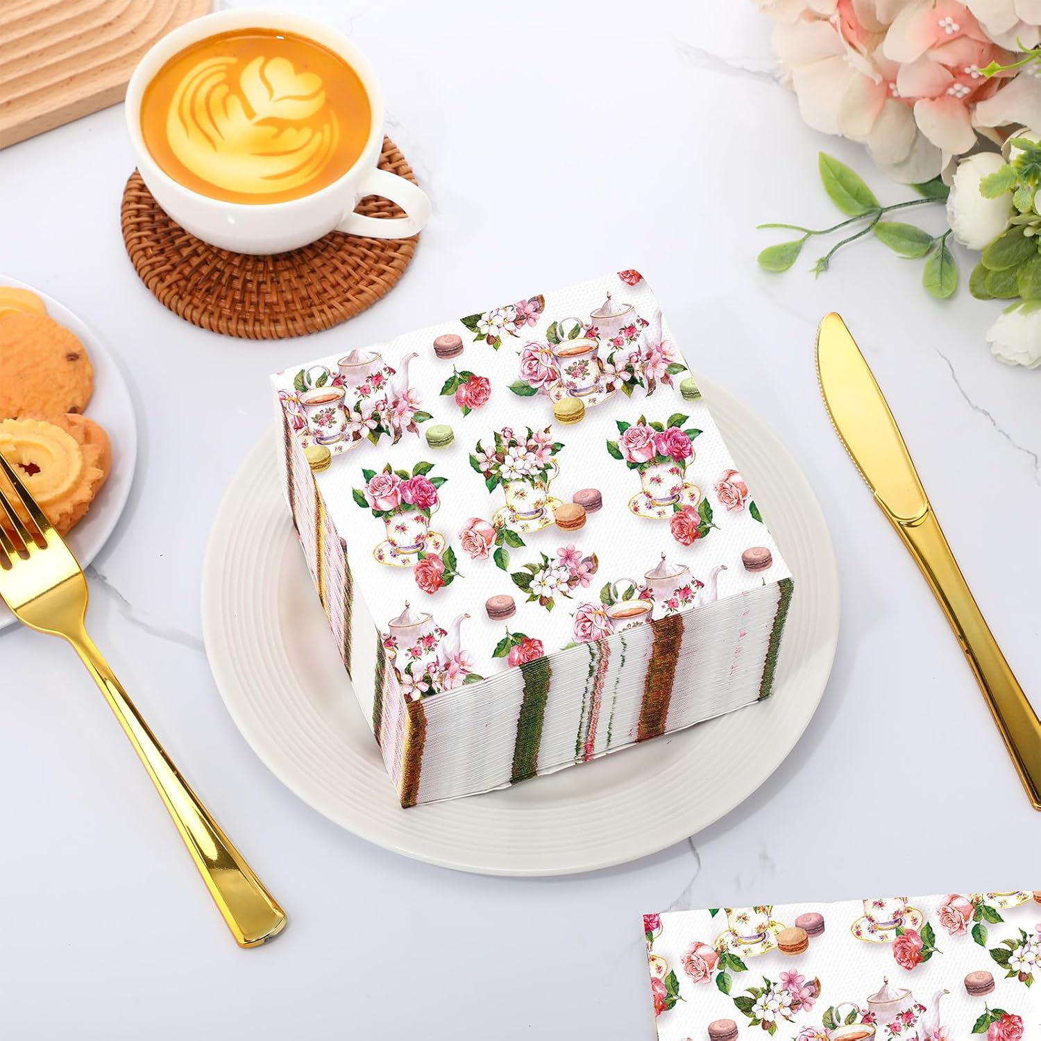 Colarr 100 Pcs Floral Tea Cup Napkins for Parties