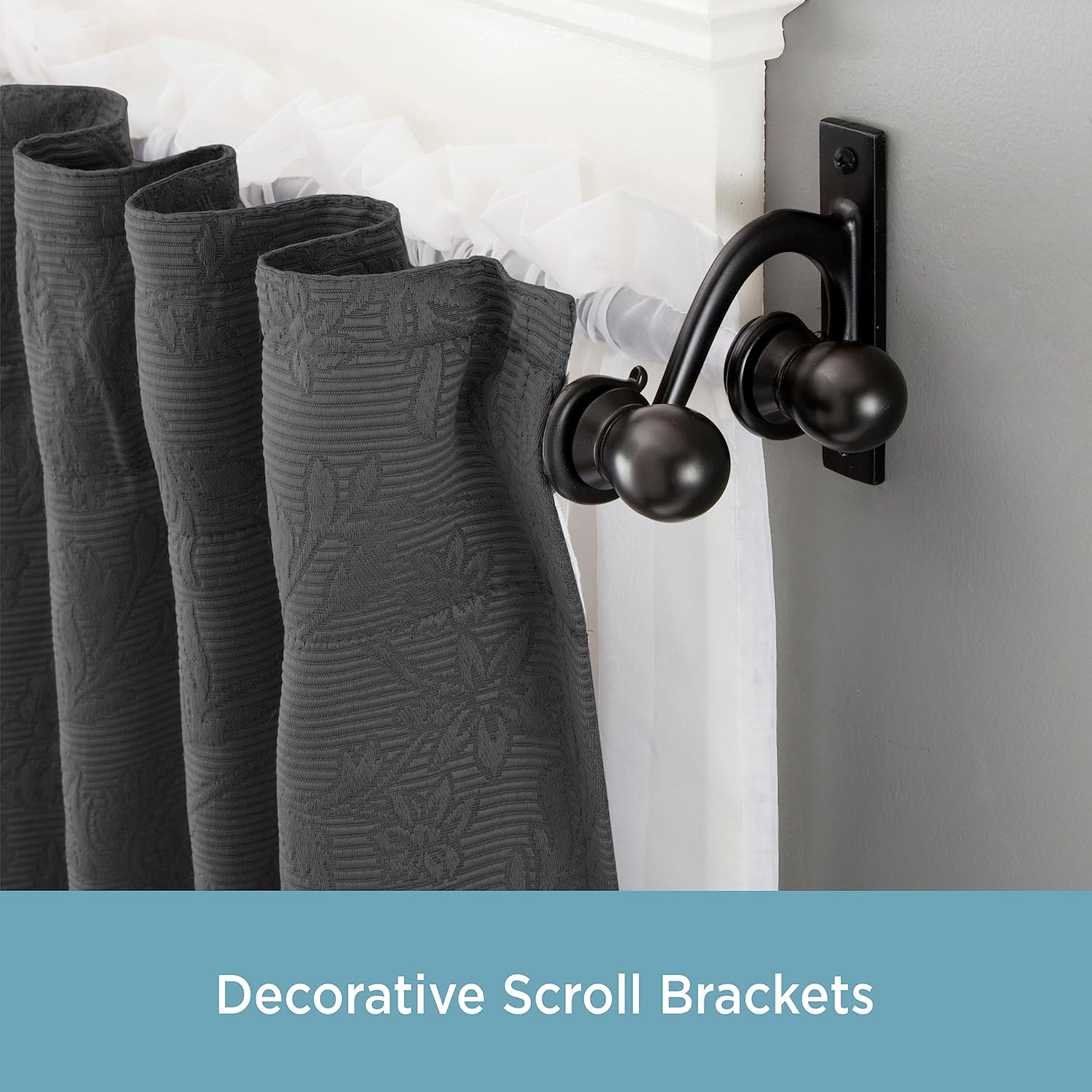 Kenney Scroll Ball Double Curtain Rod with Black Finish