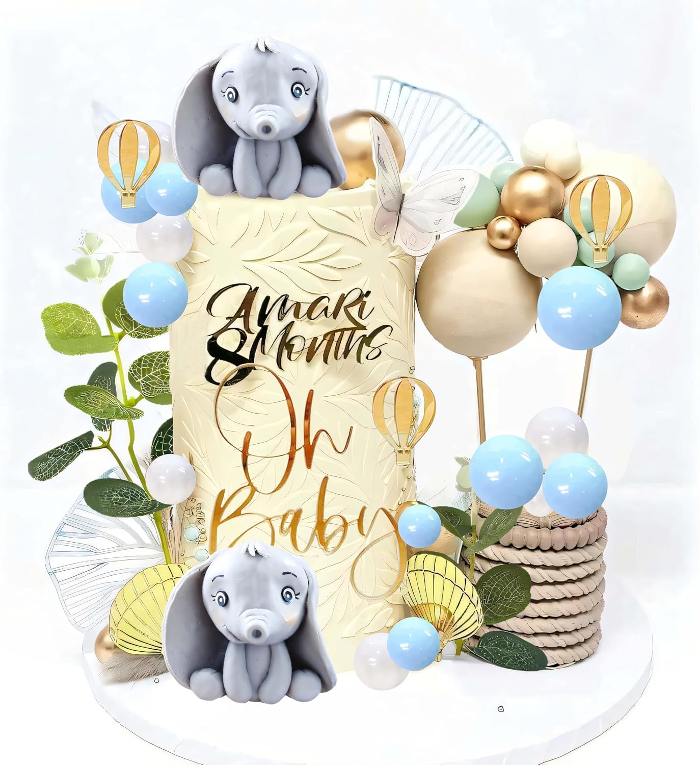 Qoadwem Elephant Cake Toppers 21pcs Baby Shower Decorations