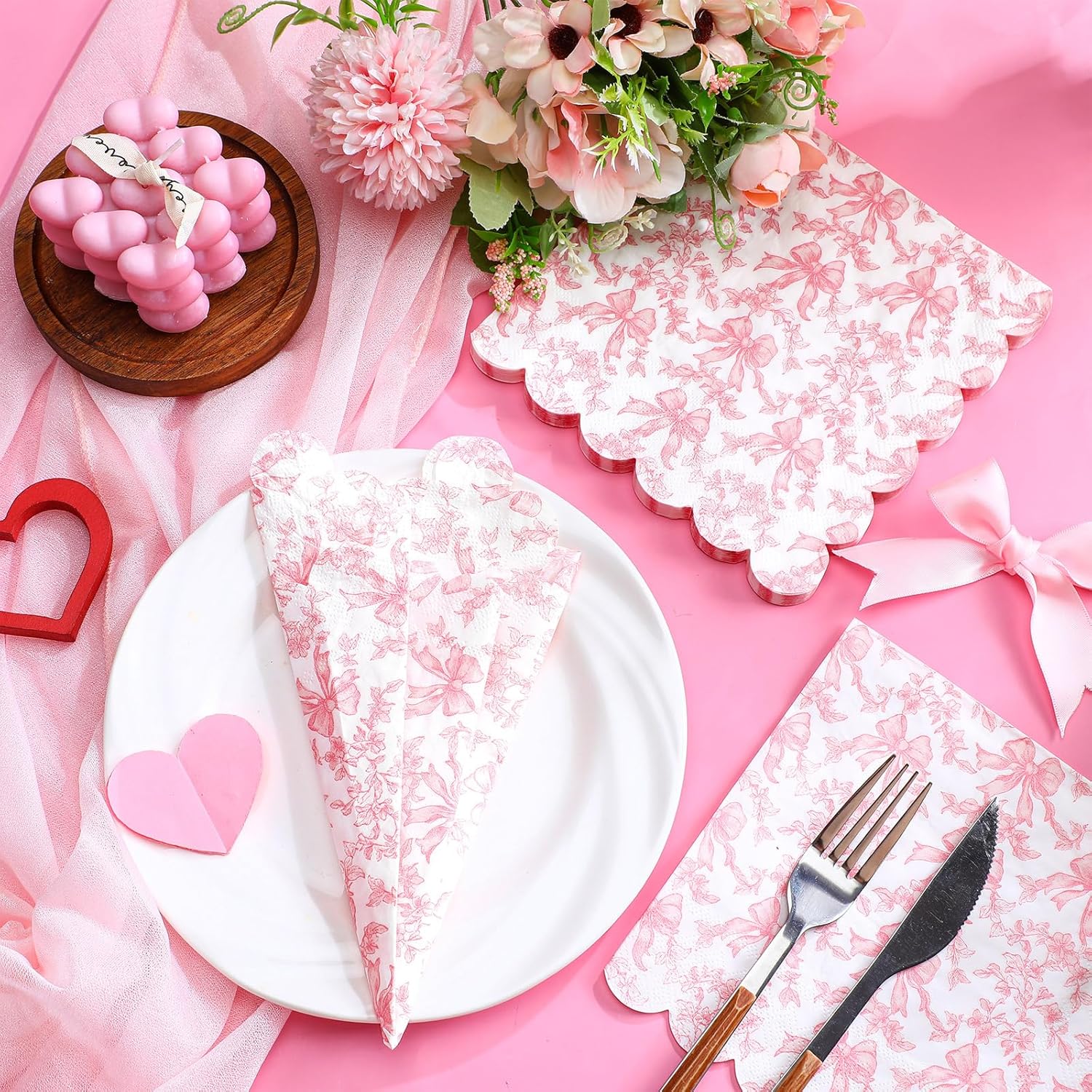150 Pcs Pink Bow Napkins Coquette Party Supplies