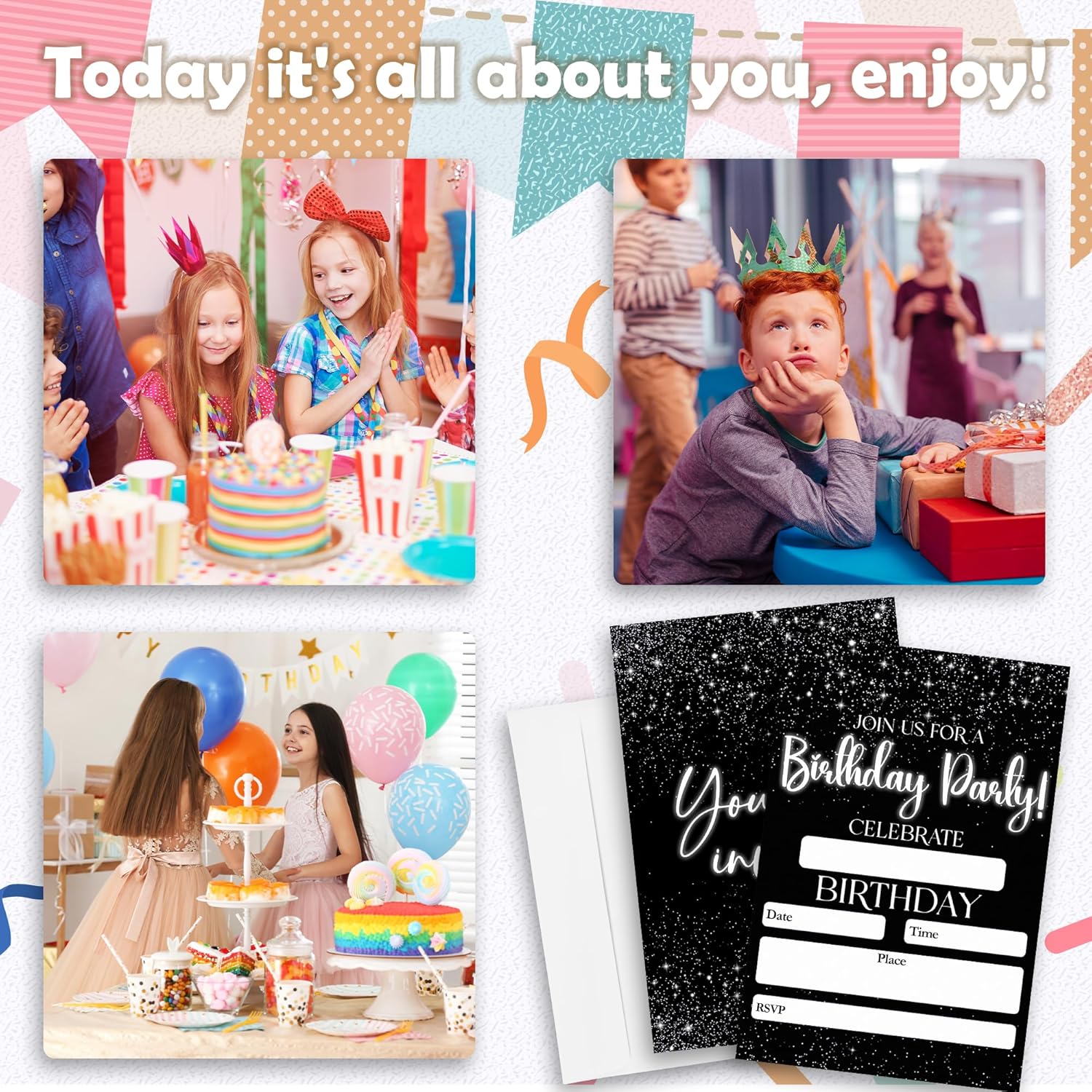 Black Minimalism Birthday Invitations 20pcs with Envelopes