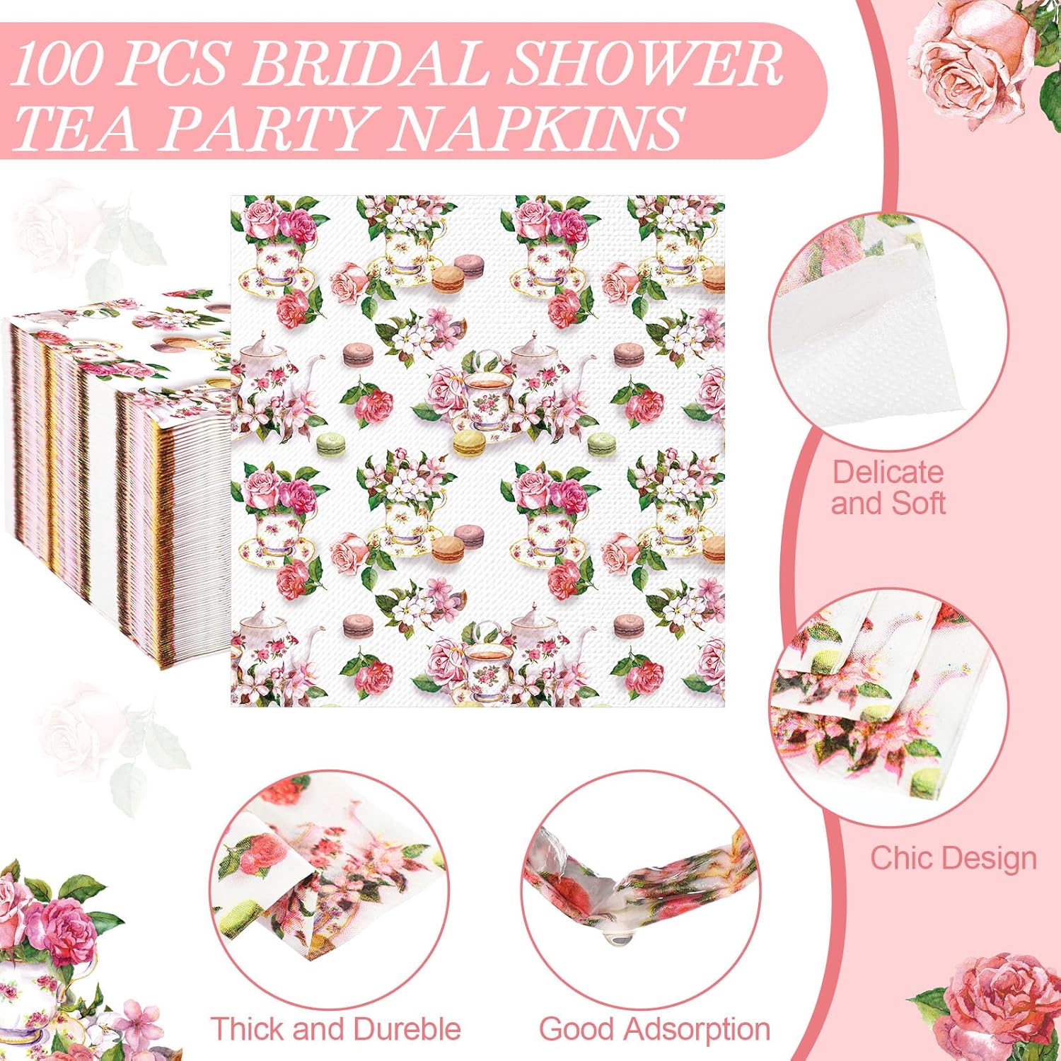 Colarr 100 Pcs Floral Tea Cup Napkins for Parties