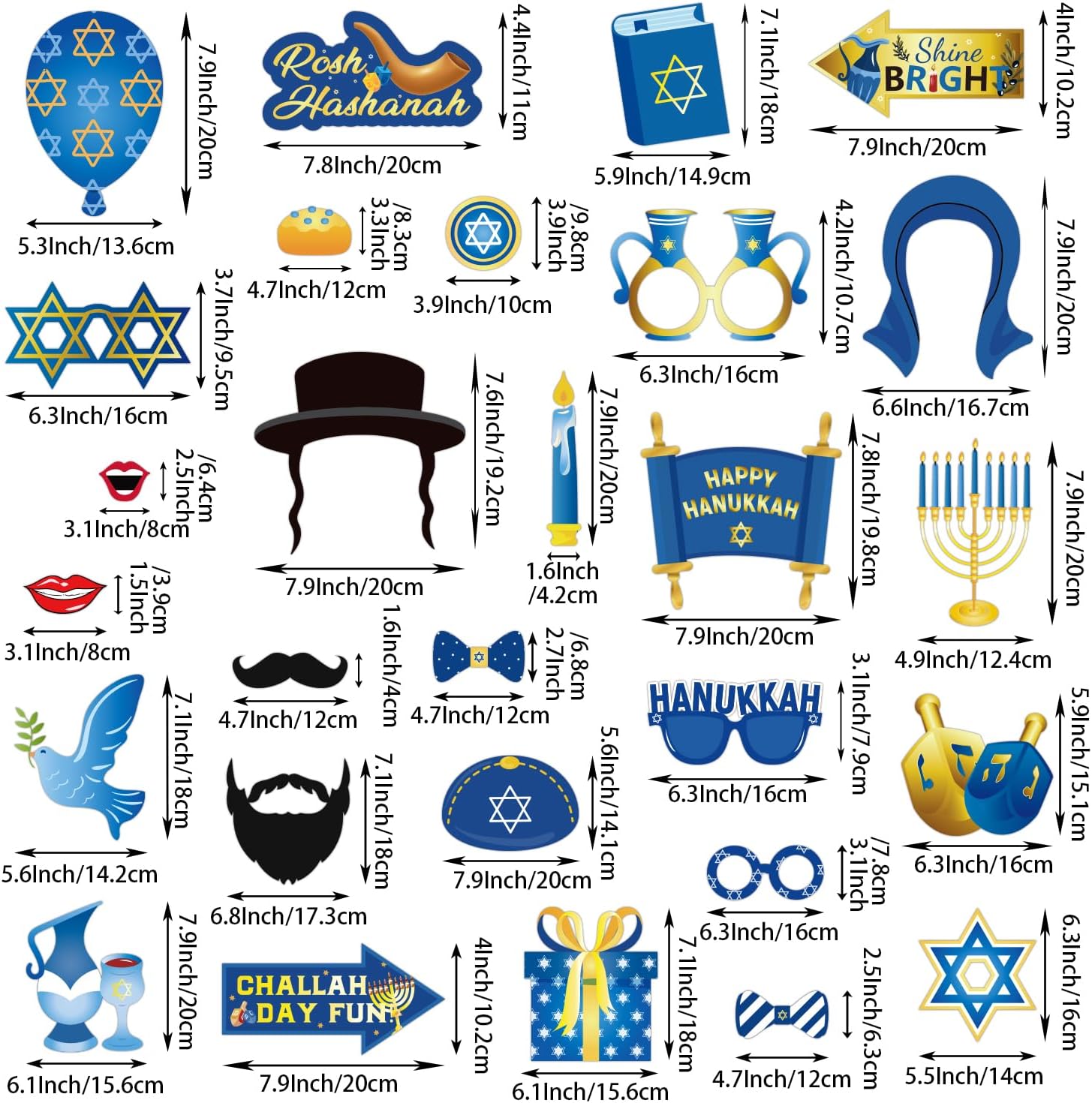 HOWAF 28pcs Happy Hanukkah Photo Booth Props Kit