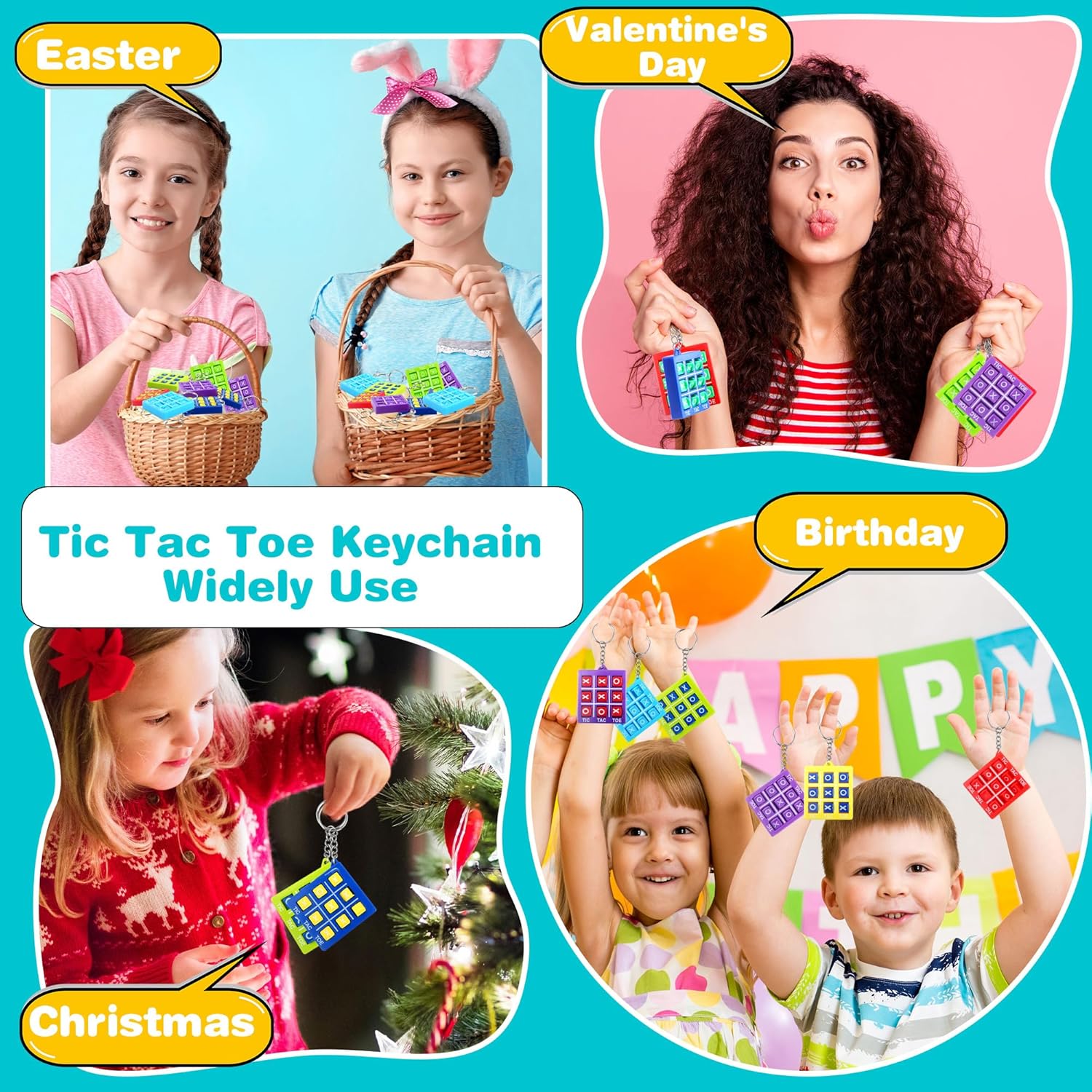 32 Pack Tic Tac Toe Keychain Set for Kids and Adults