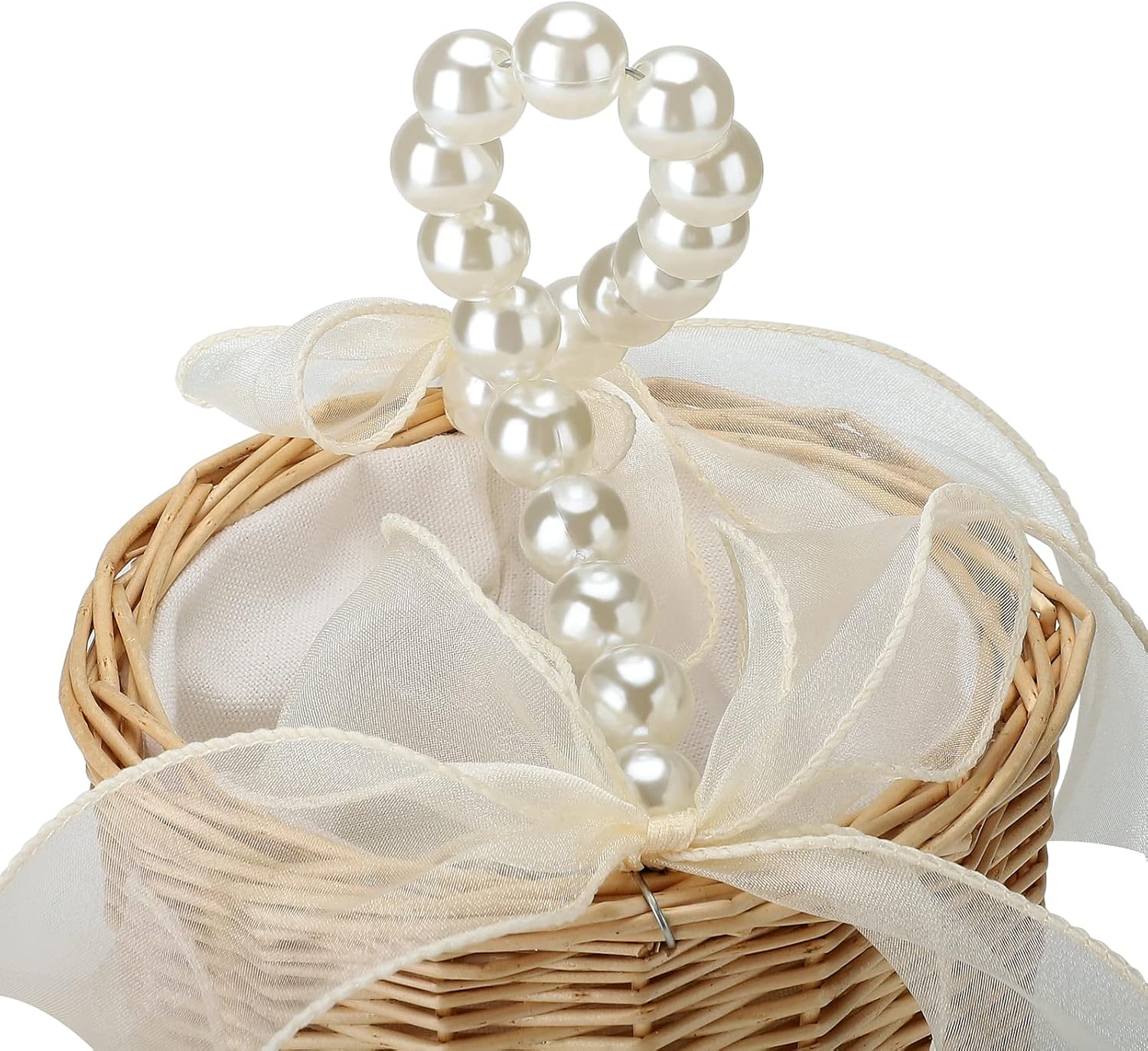 2PCS Wicker Rattan Flower Girl Basket with Pearl Handle