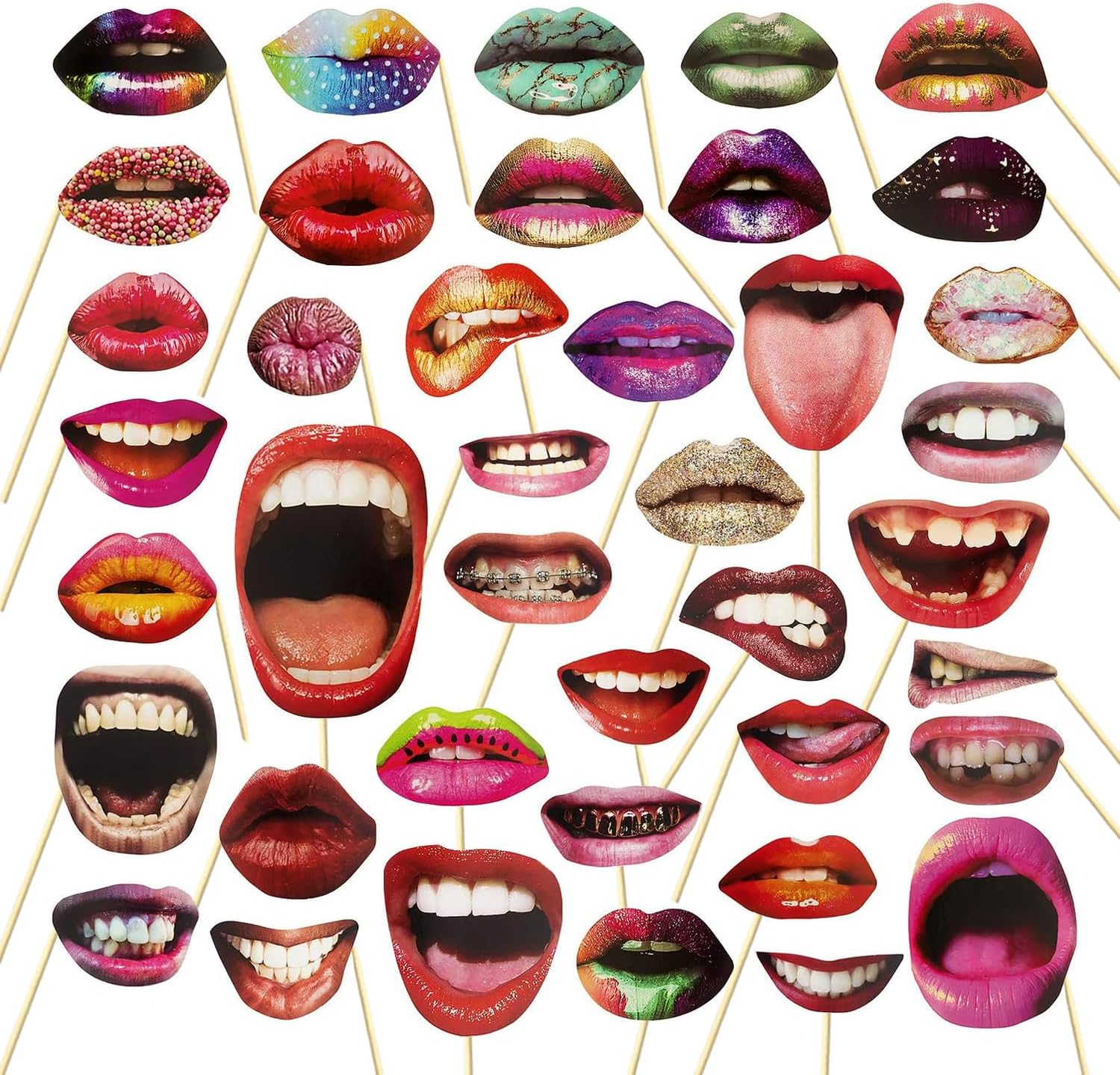 40pcs Fun Lip Photo Booth Props with Stick