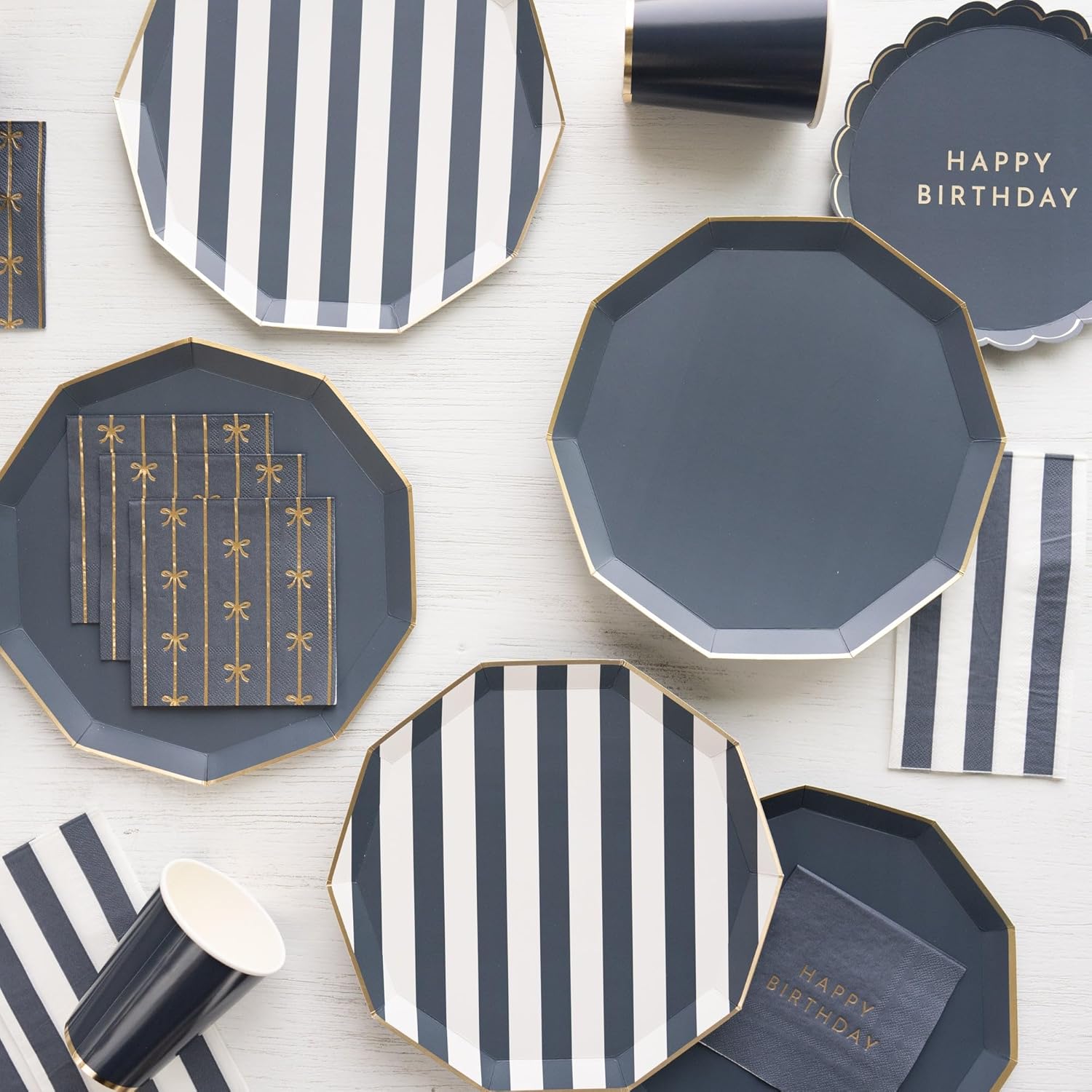 Bonjour Fete Navy Blue Cabana Stripe Paper Plates 1075 D