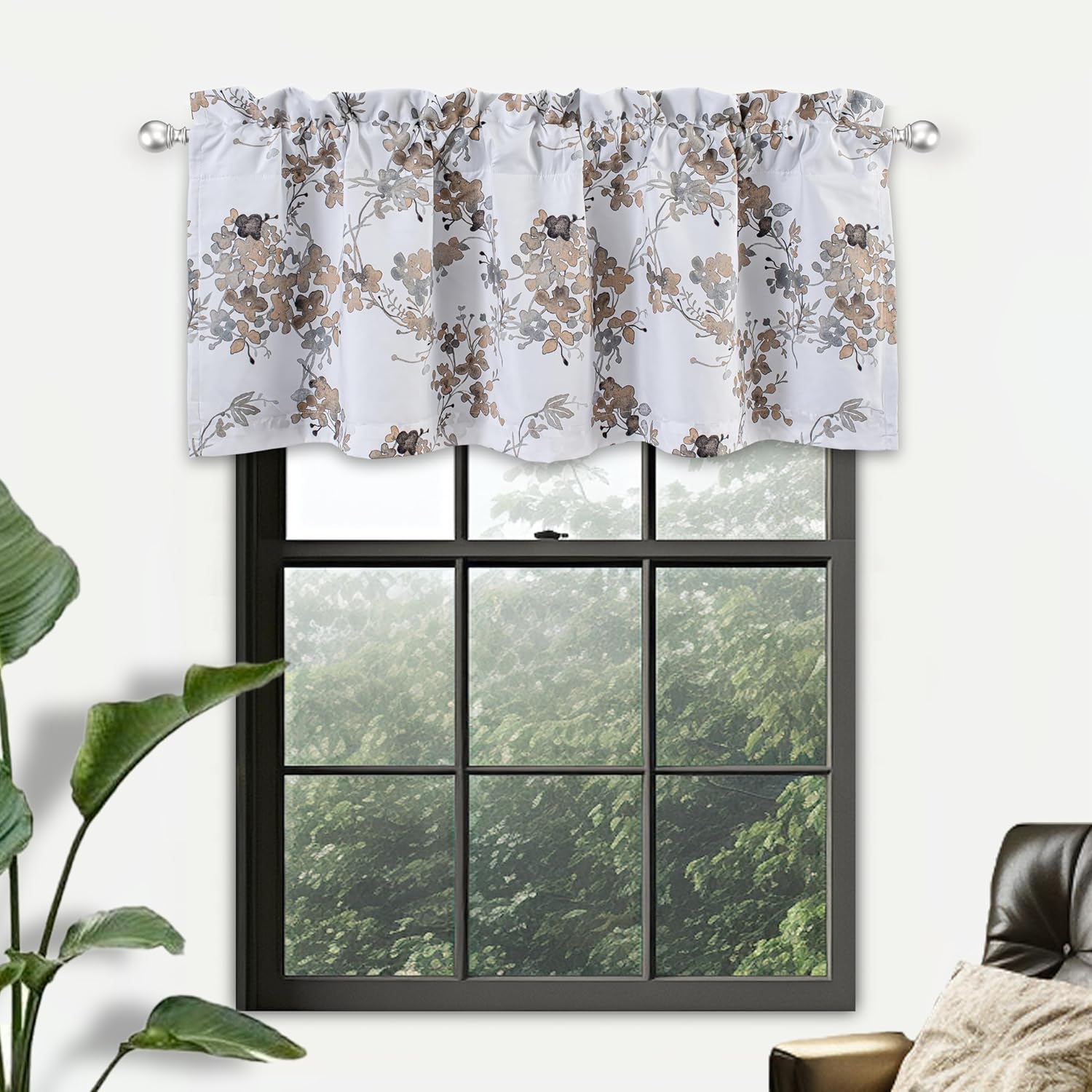 DriftAway Watercolor Floral Valance 52x18 Inch Beige