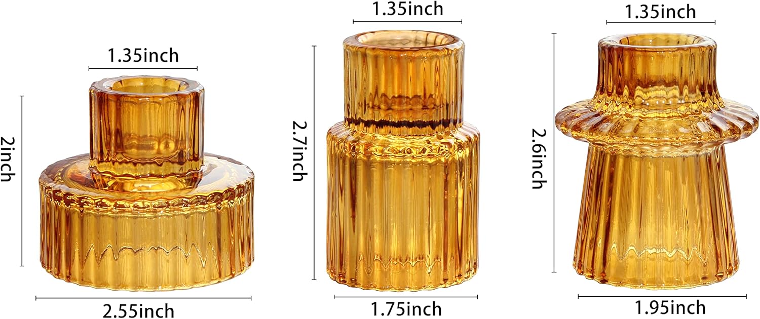 Vixdonos Taper Glass Candlestick Holders 3 Pcs Amber