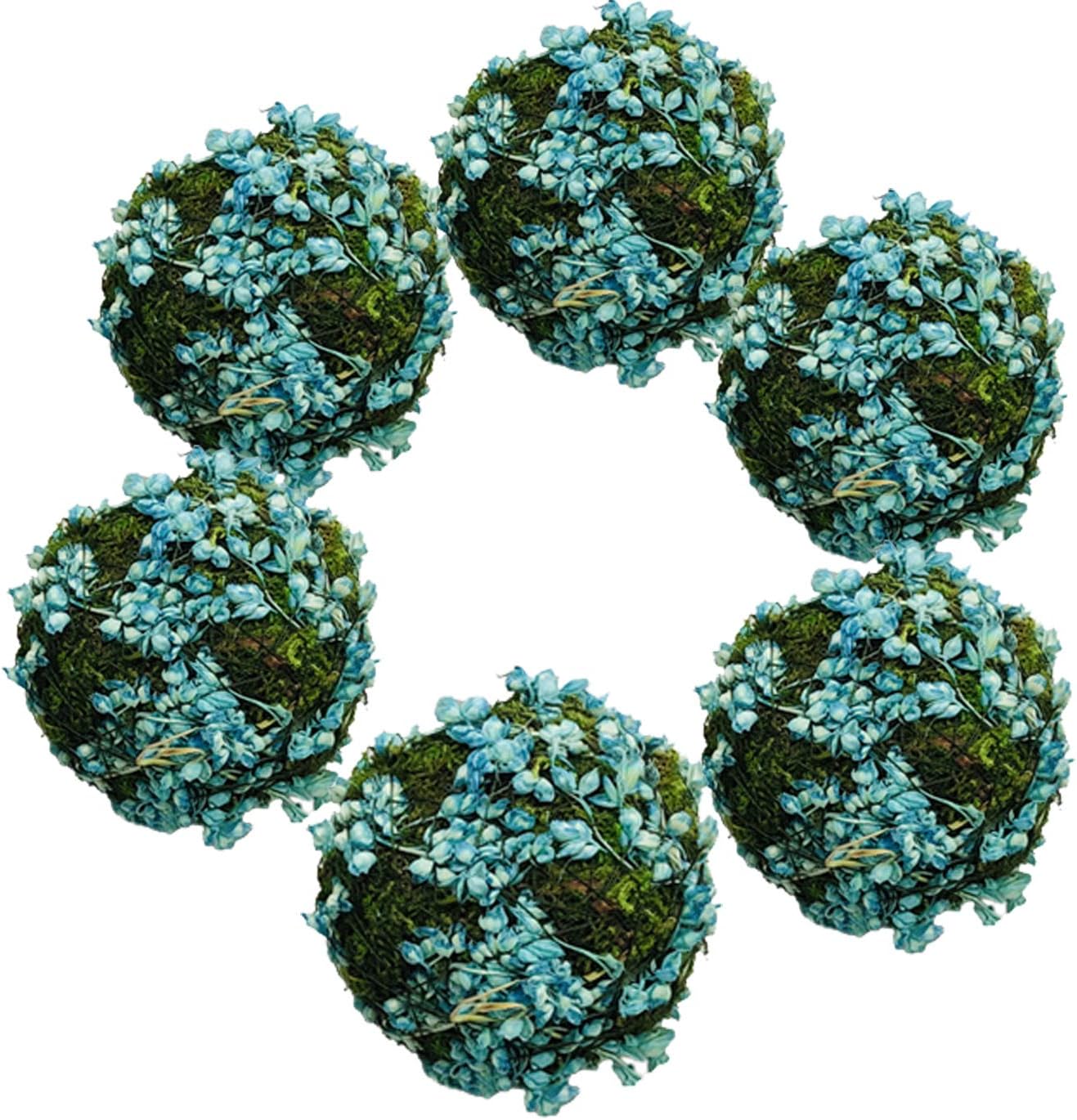 Handmade Natural Blue Moss Balls Set of 6