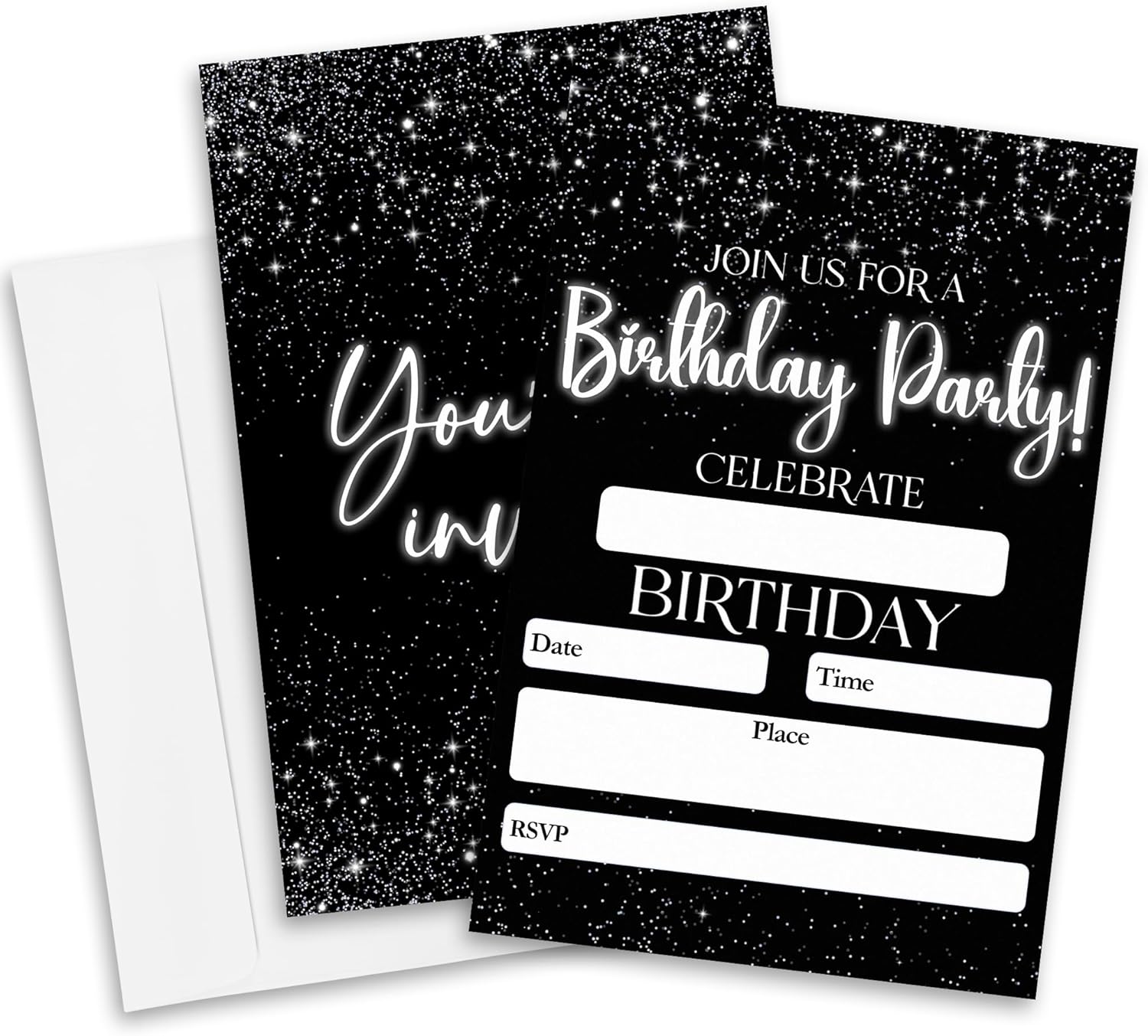 Black Minimalism Birthday Invitations 20pcs with Envelopes