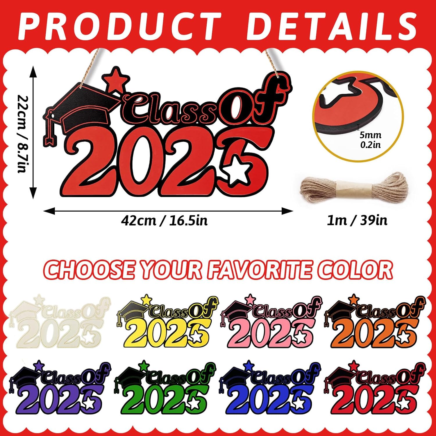 Class of 2025 Wooden Sign with Red Design