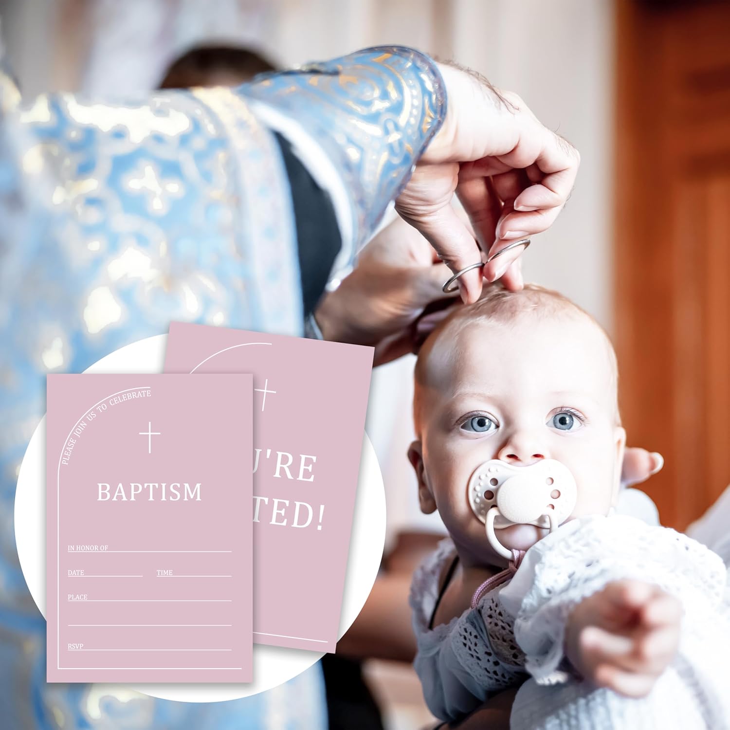 Pink Baptism Invitation Set for Girls 25 Cards with Envelopes