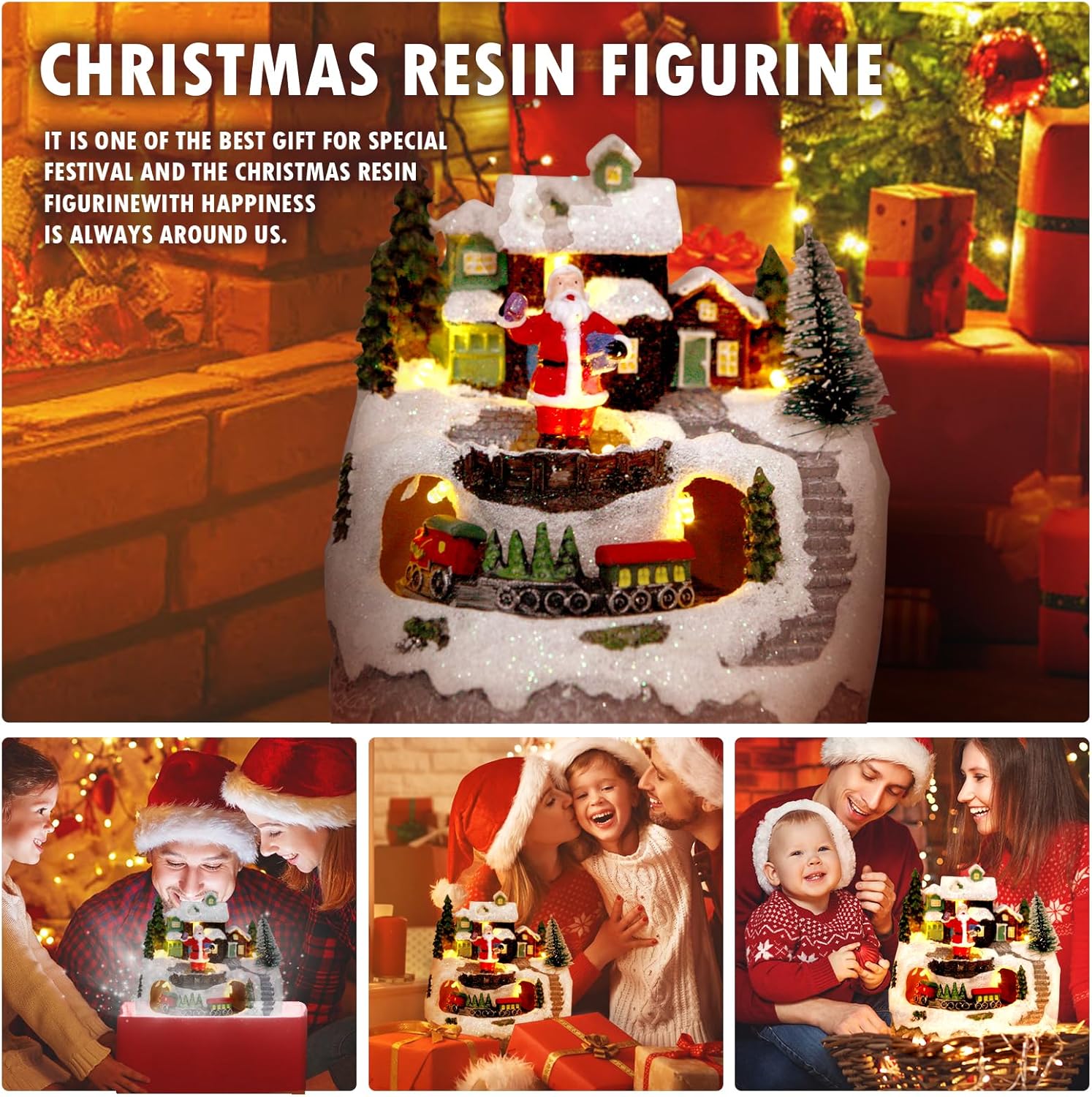 Christmas Village Musical Snow Globe Figurines with 8 Music Snowman and Train