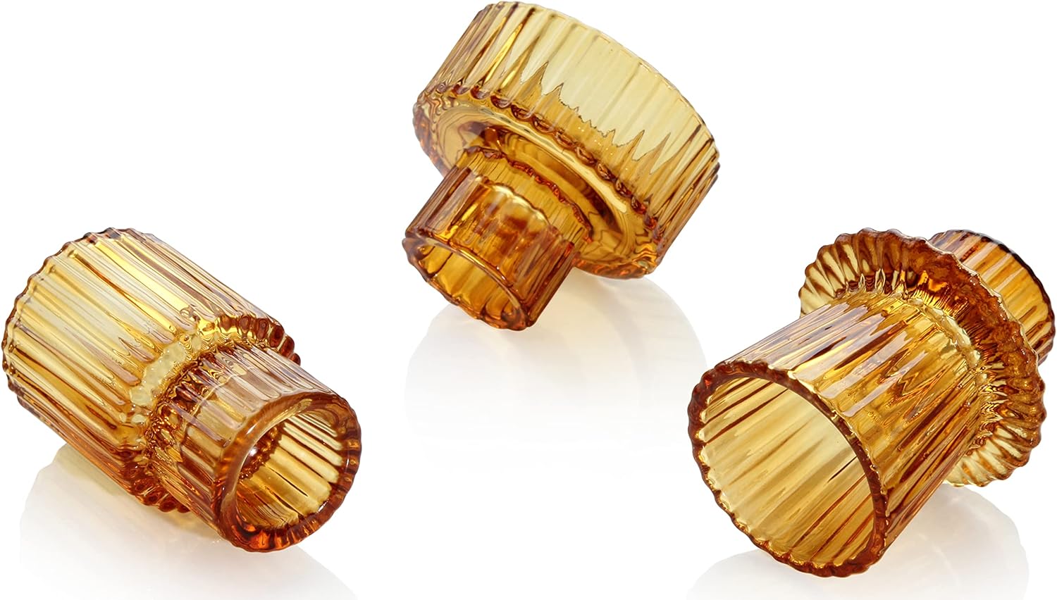 Vixdonos Taper Glass Candlestick Holders 3 Pcs Amber