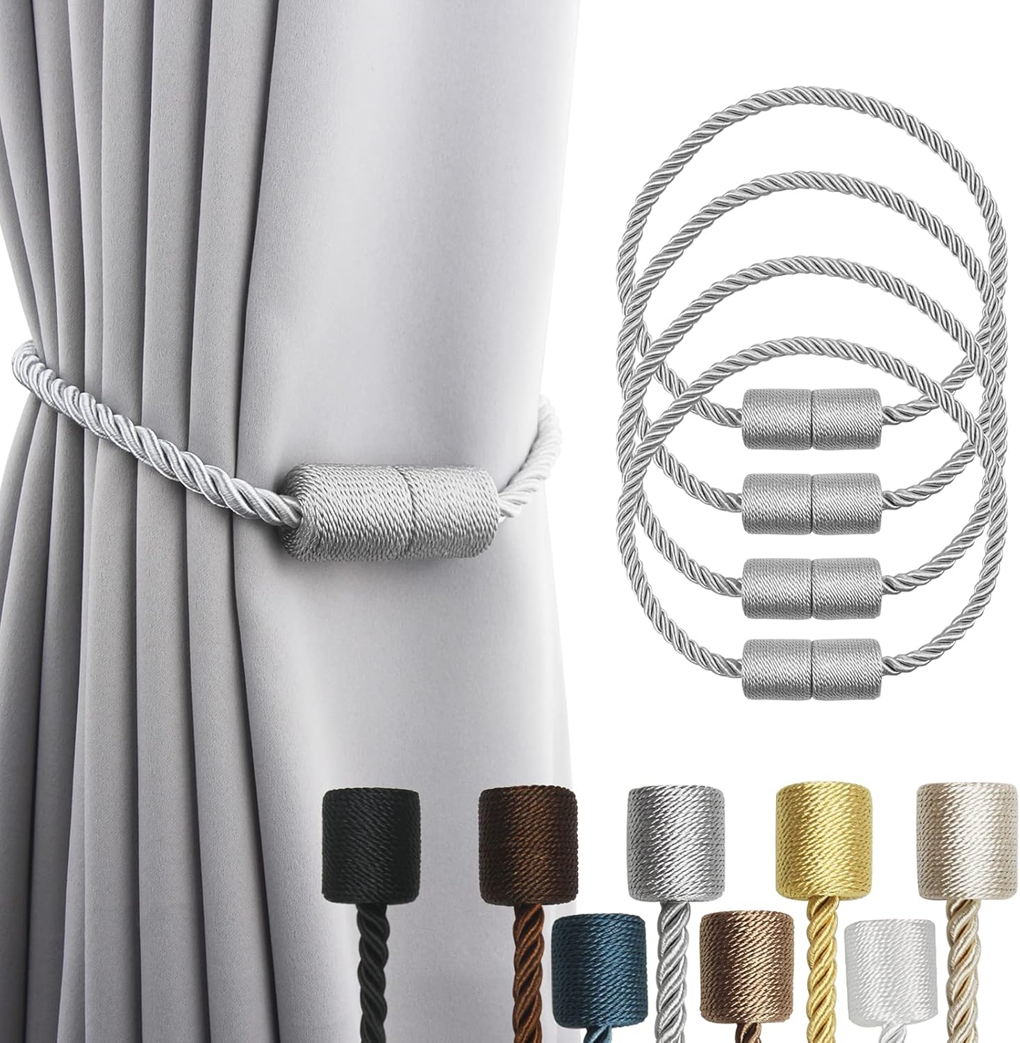 4 Pack Magnetic Curtain Holdbacks Modern Design for Windows Drapes
