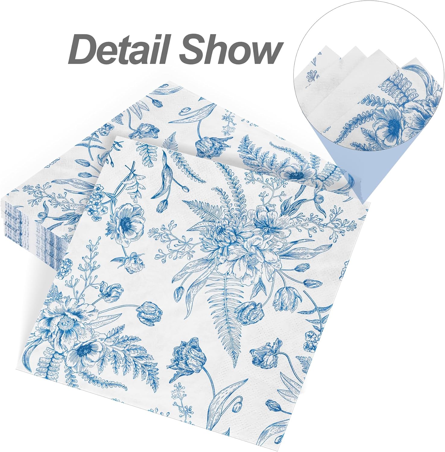 Aodaer 48 Piece Blue and White Floral Napkins Set