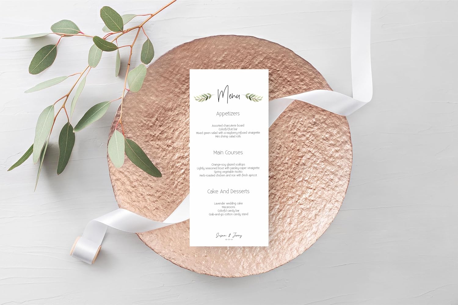 Personalized Printed Wedding Menu Set of 25 Made in USA