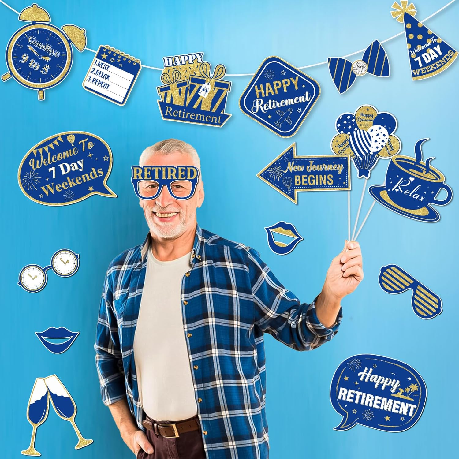 Cheereveal Retirement Photo Booth Props with Wooden Sticks