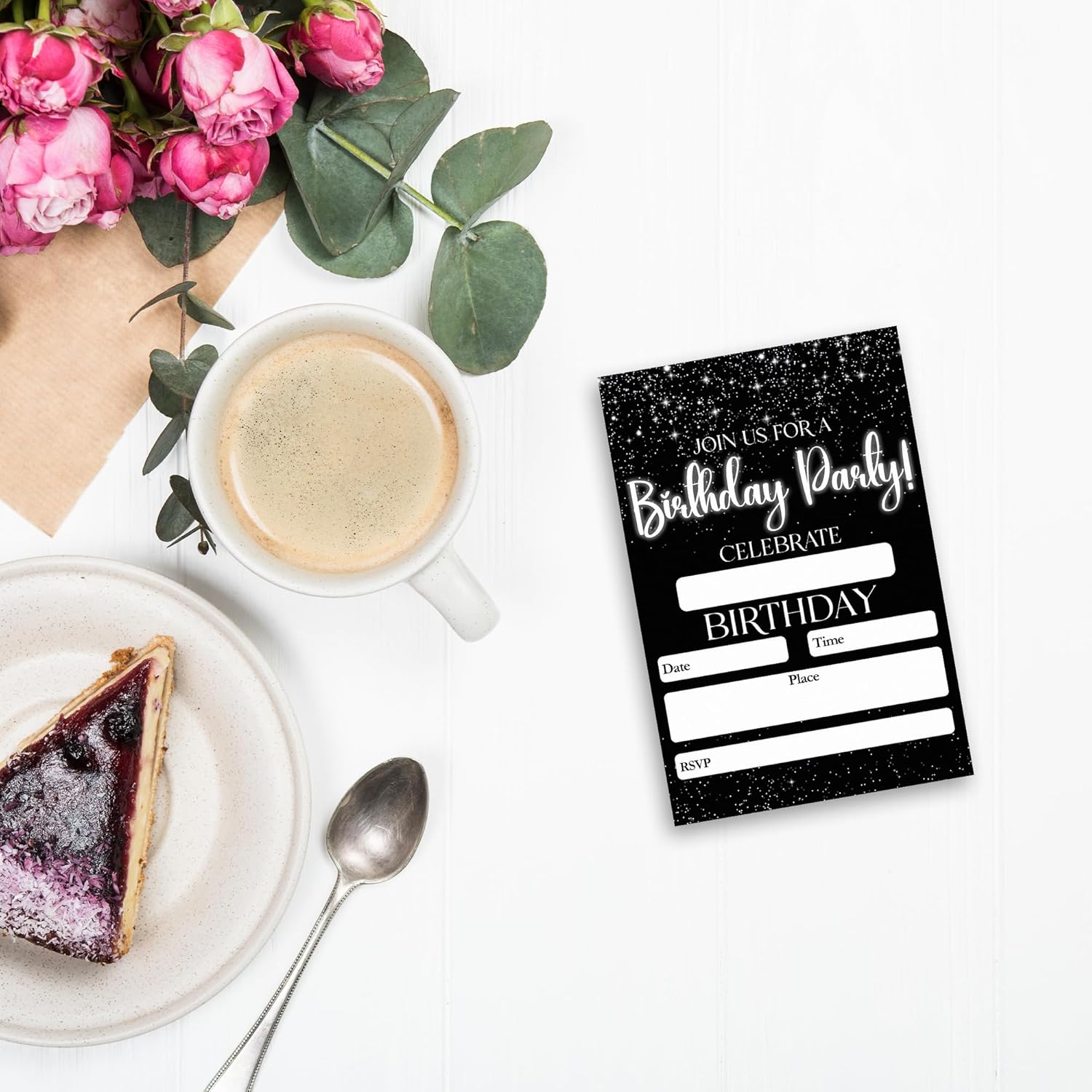 Black Minimalism Birthday Invitations 20pcs with Envelopes