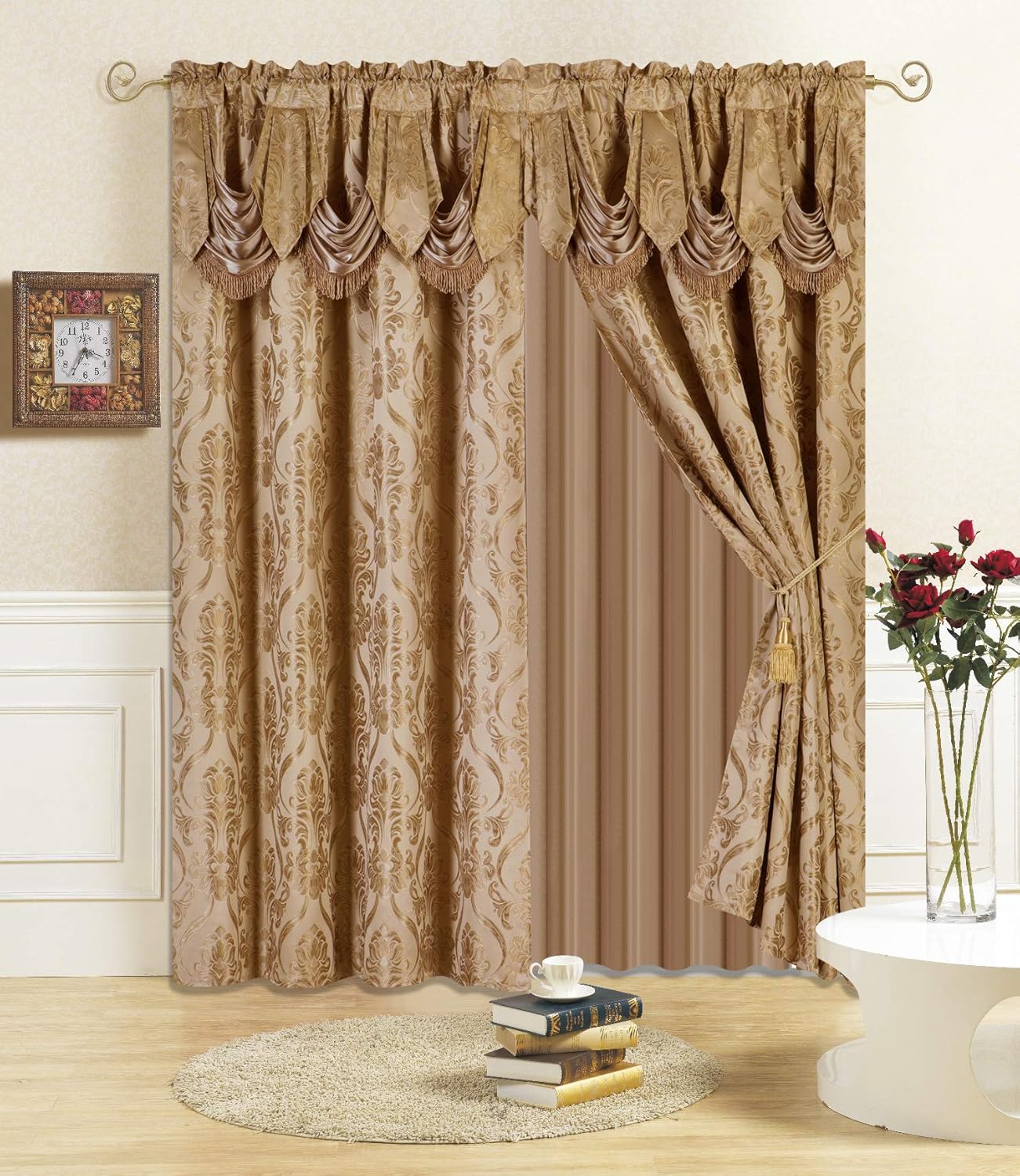 All American Collection 4 Piece Drape Set with Valance and Sheer