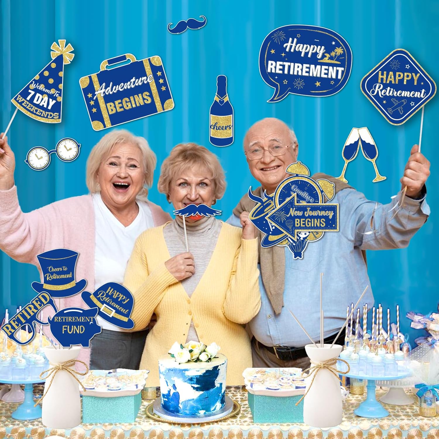 Cheereveal Retirement Photo Booth Props with Wooden Sticks