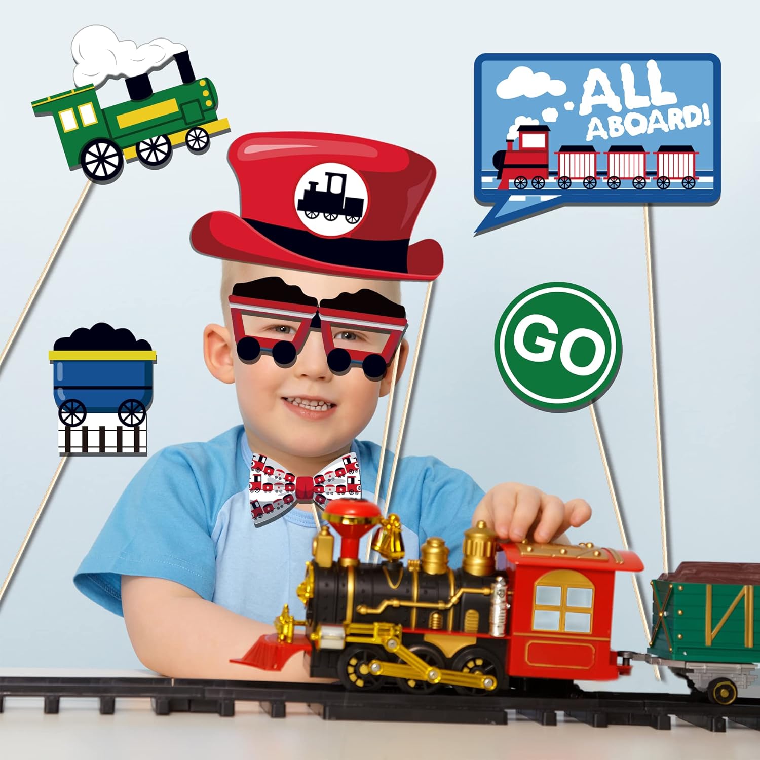 25 Pc Train Photo Booth Props for Parties and Events