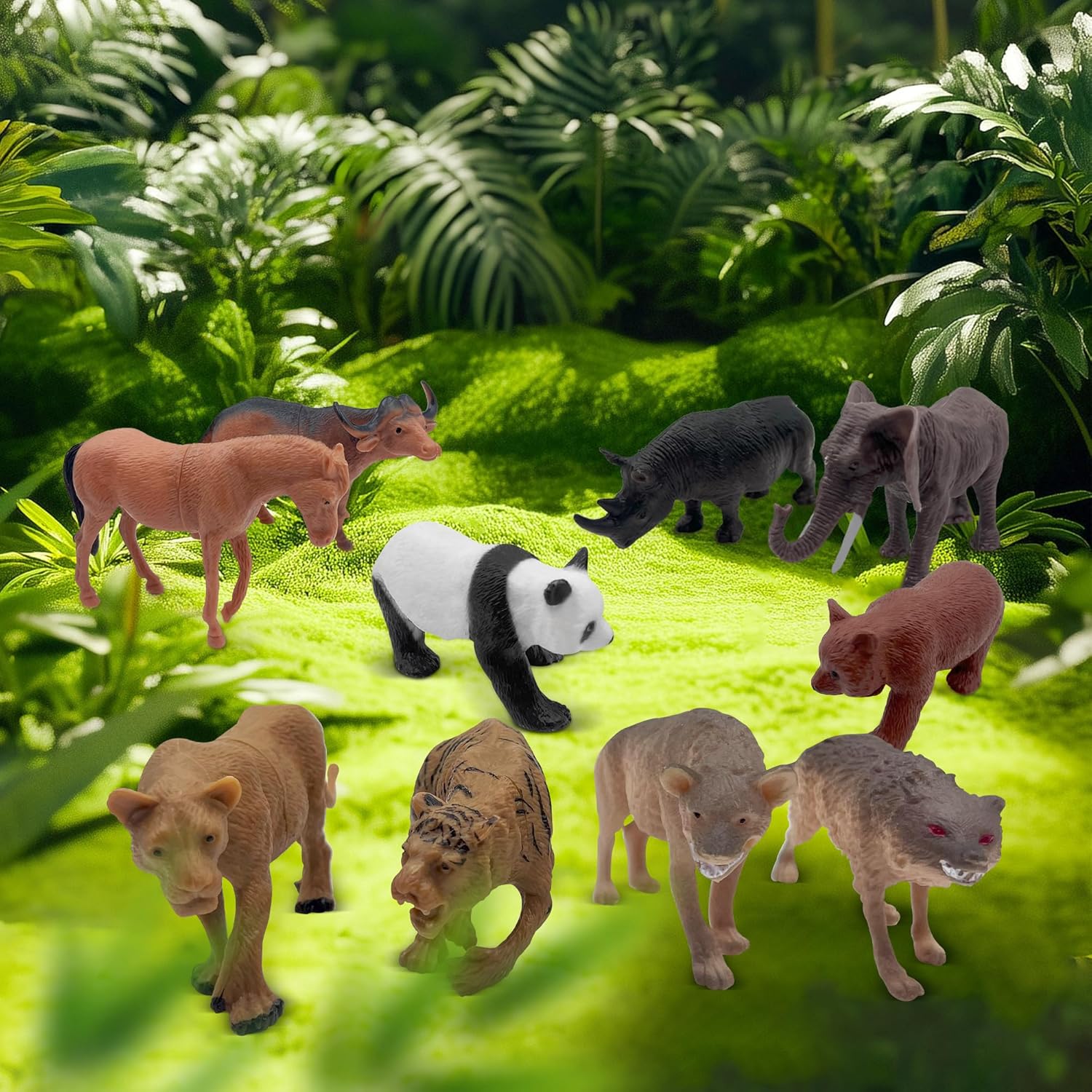 10pcs Safari Animal Cake Toppers for Jungle Themed Birthday Party