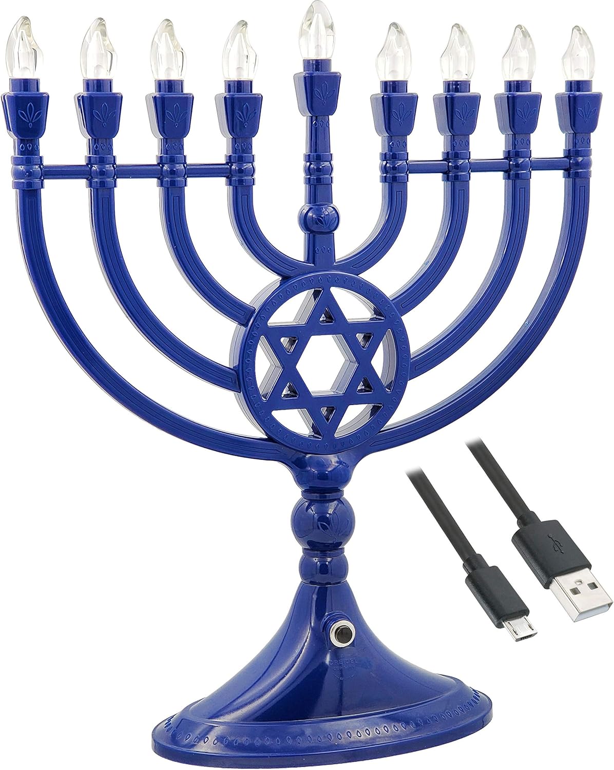 The Dreidel Company Traditional LED Blue Hanukkah Menorah - USB and Battery Powered