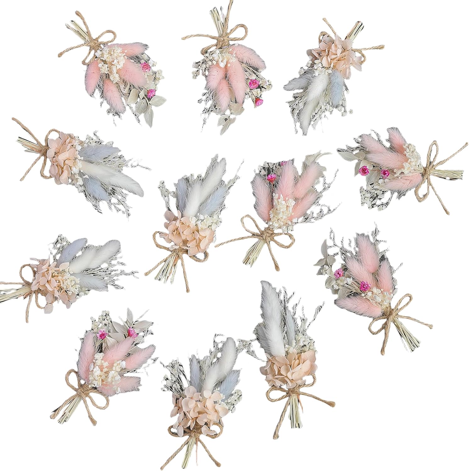 Mini Dried Flower Bouquet Set 12pcs Pink