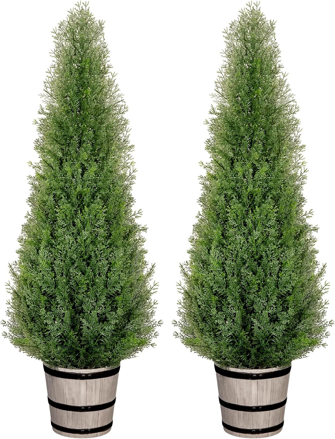 4FT Artificial Cedar Topiary Trees with Barrel Planter Set of 2