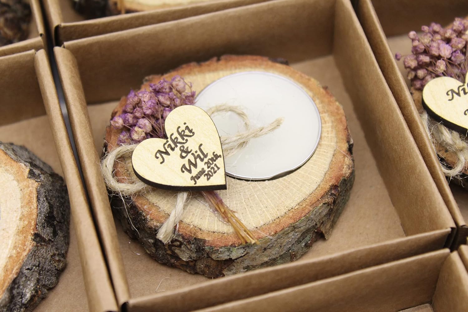 50 Pcs Personalized Log Candle Holders Wedding Favors