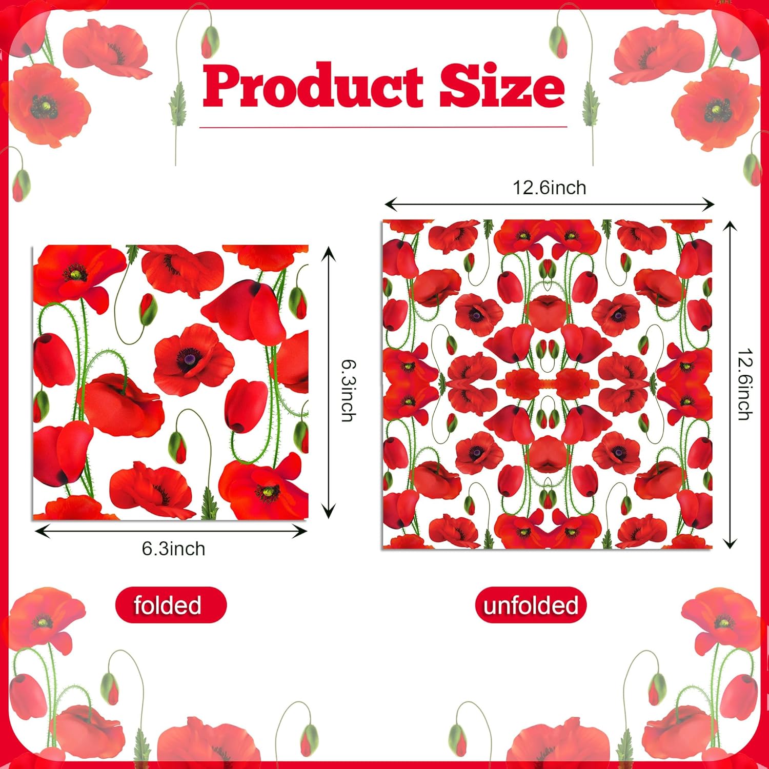 40PCS Poppy Floral Paper Napkins Set