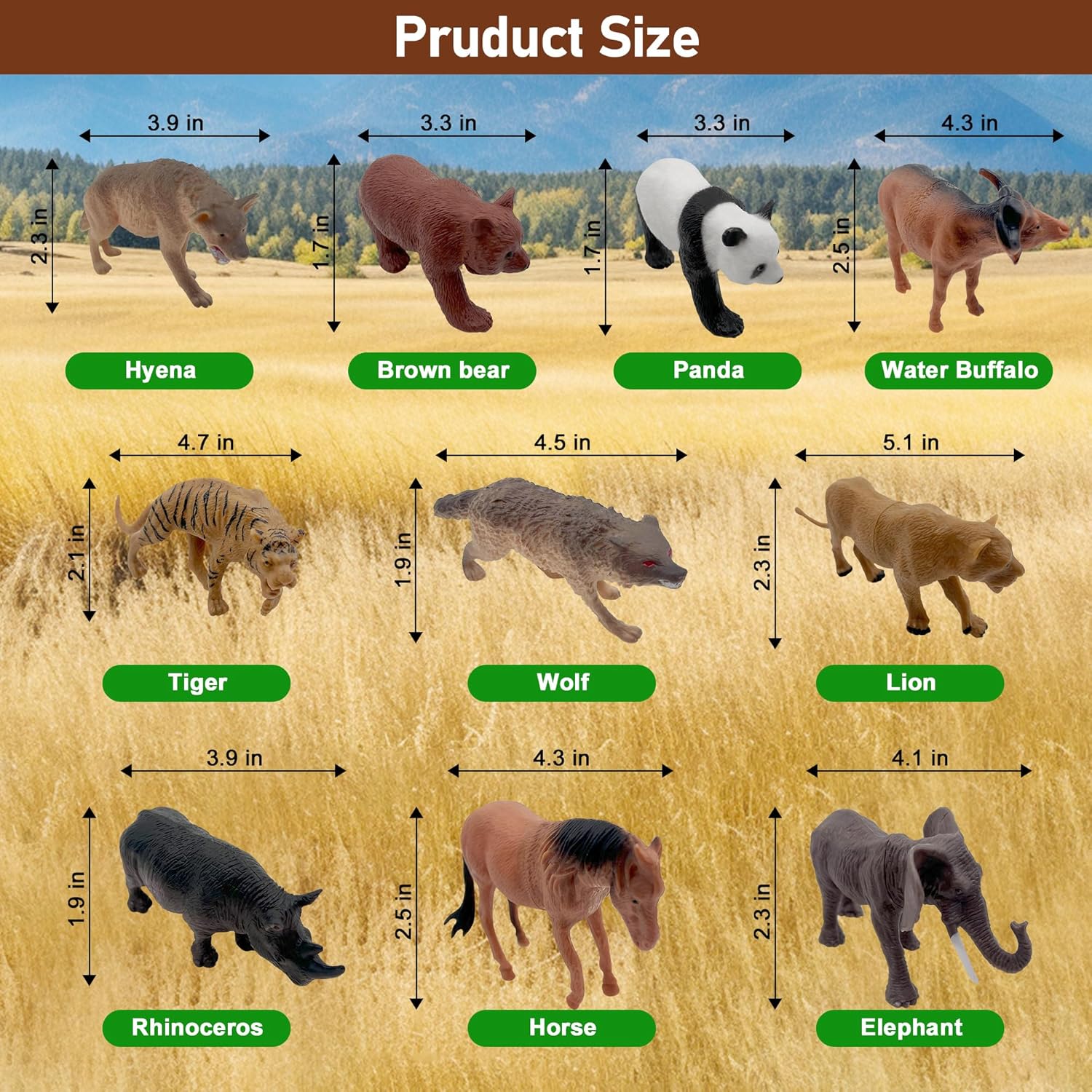 10pcs Safari Animal Cake Toppers for Jungle Themed Birthday Party