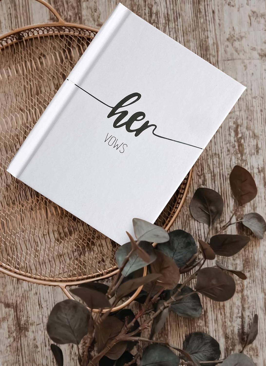 Black and White Wedding Vow Book with Silver Foil and Two Pens