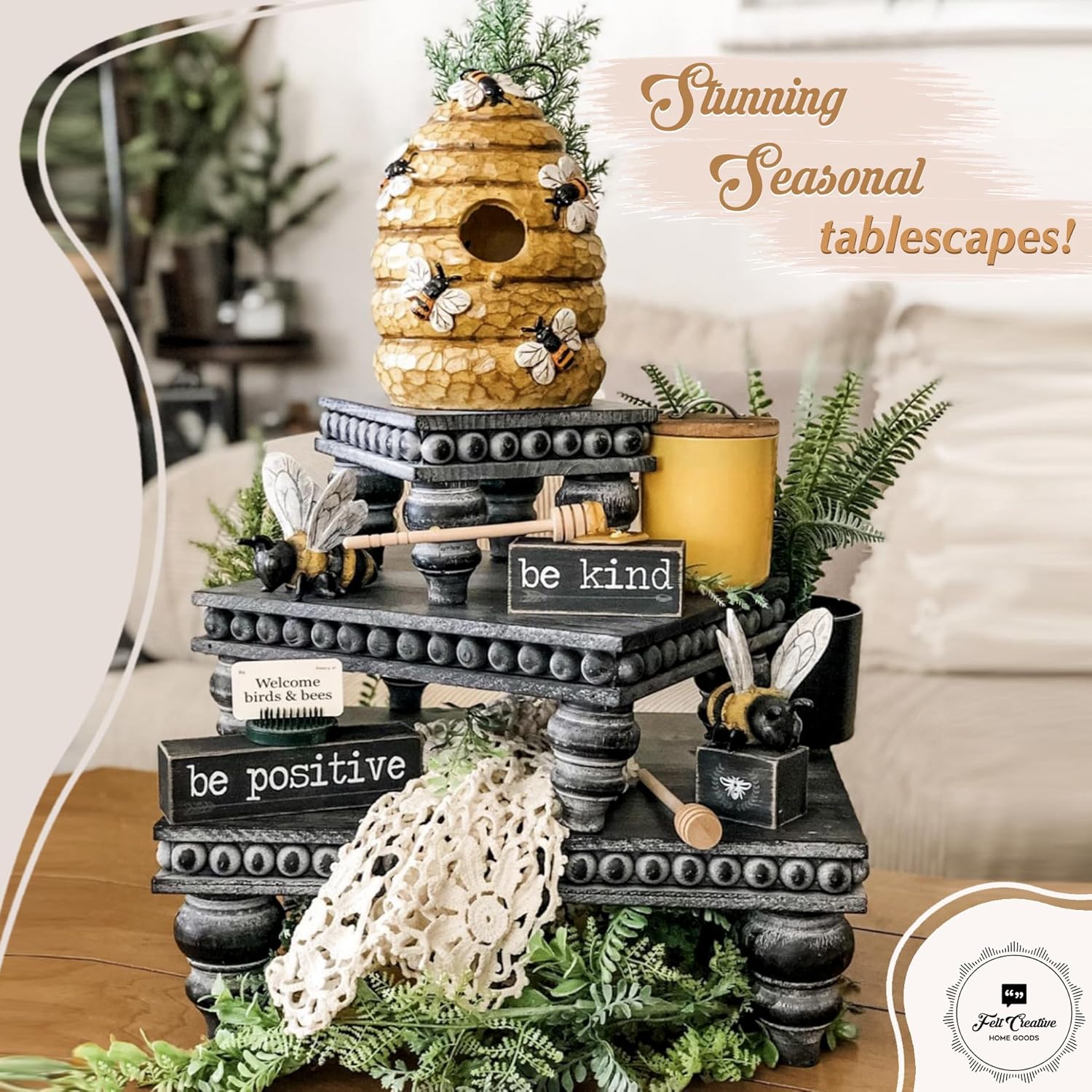 Gothic Black Wooden Tiered Tray Set of 3