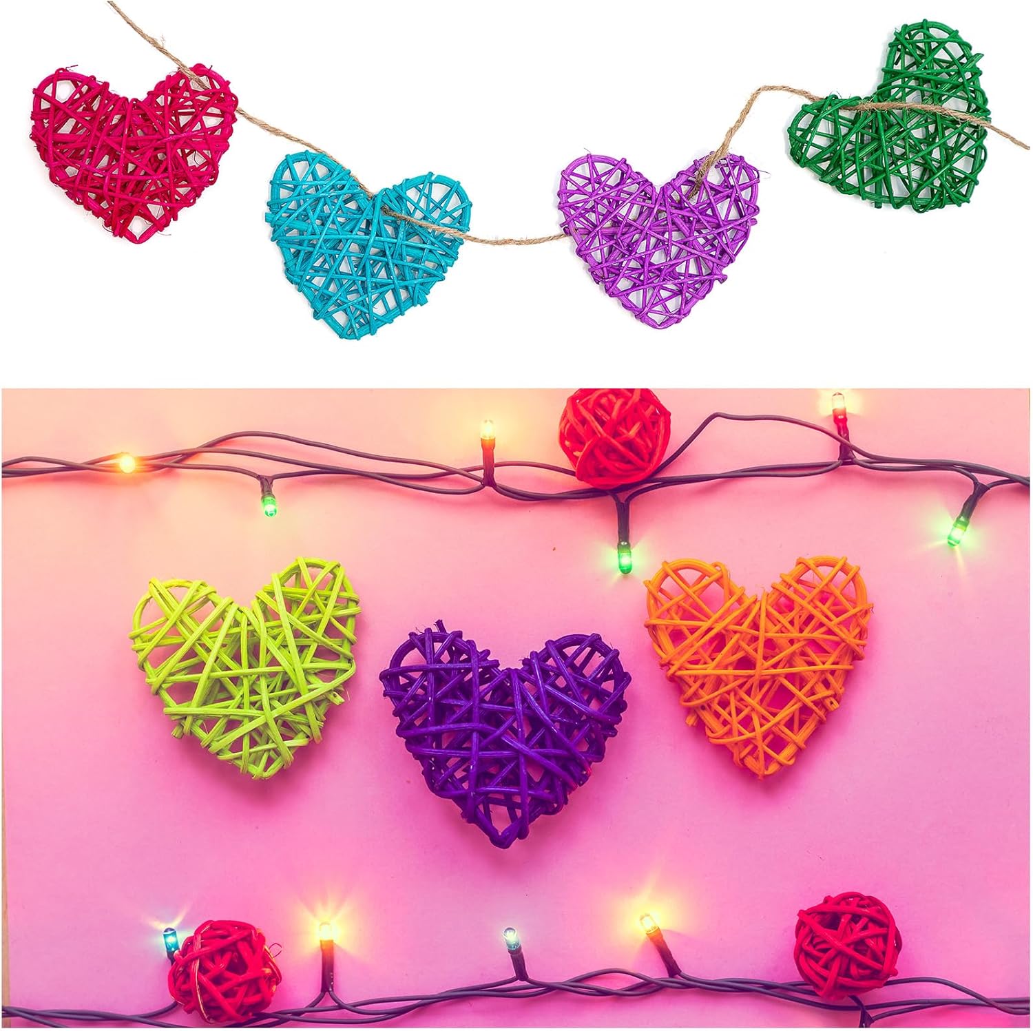 MECCANIXITY 8Pcs Heart Shaped Rattan Decorative Balls