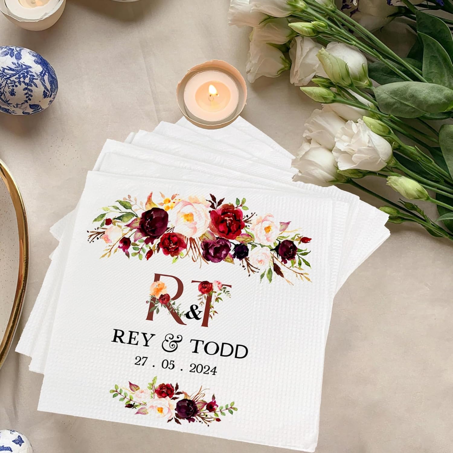Luxury Personalized Napkins For Party Custom Printed Wedding Napkins