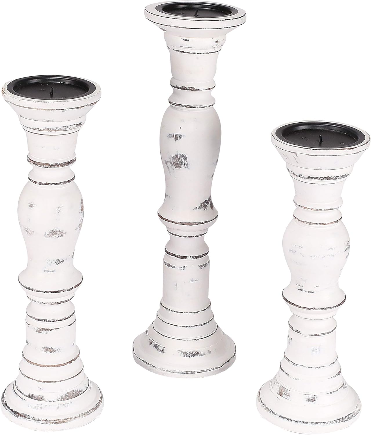Handmade Wooden Candle Stands Set of 3 16 14 12 Inch White