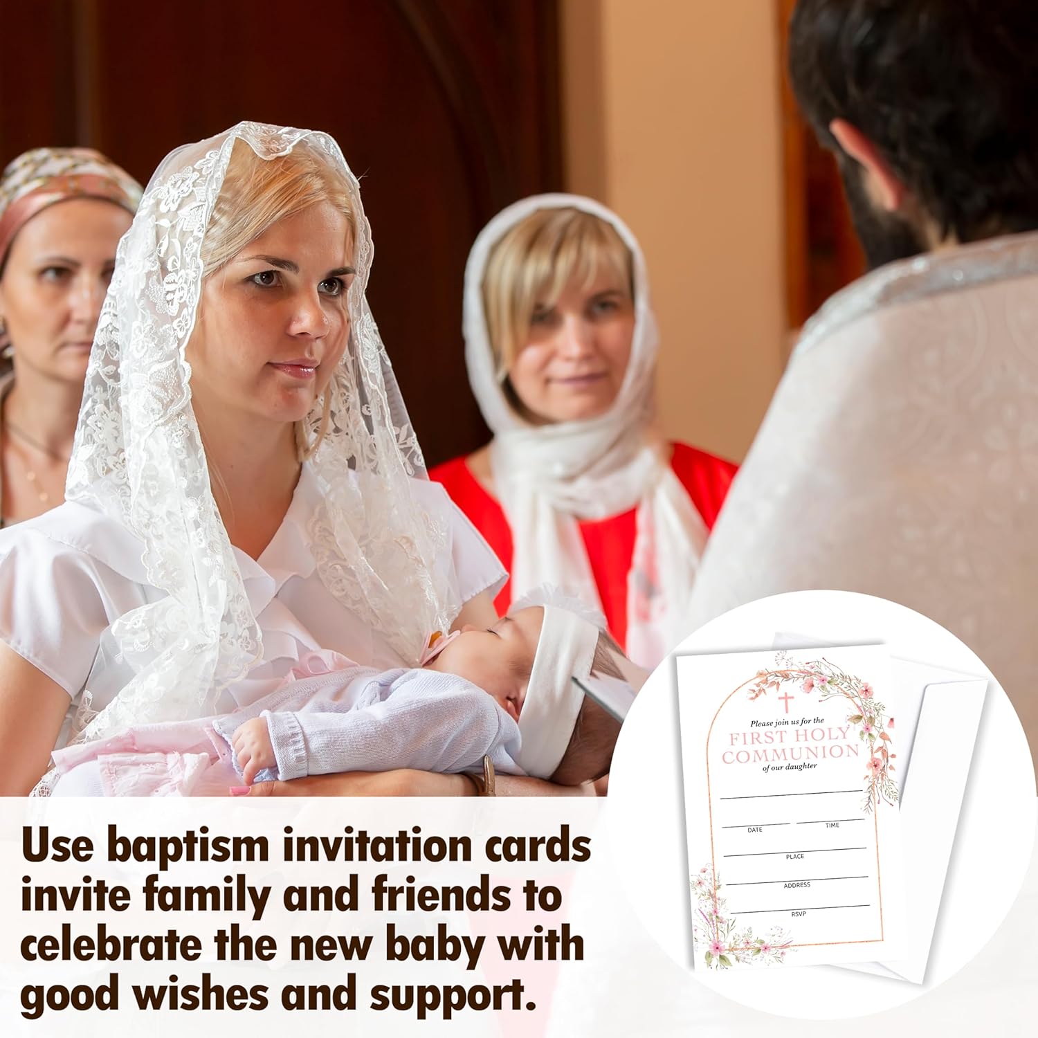 Baptism Invitation Set with 25 Cards and Envelopes