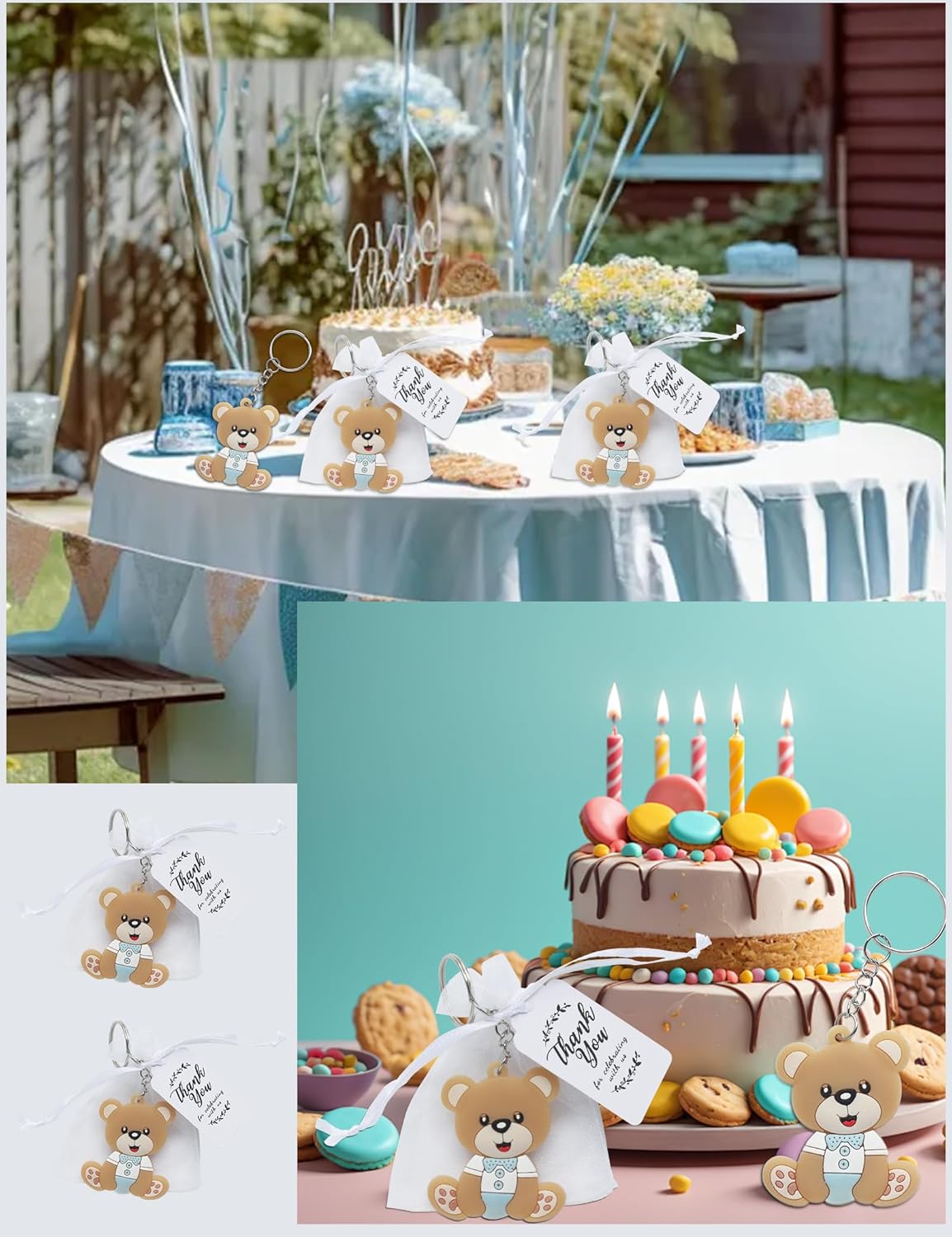 50 Set Animal Bear Keychain Favors for Baby Shower Christening Baptism