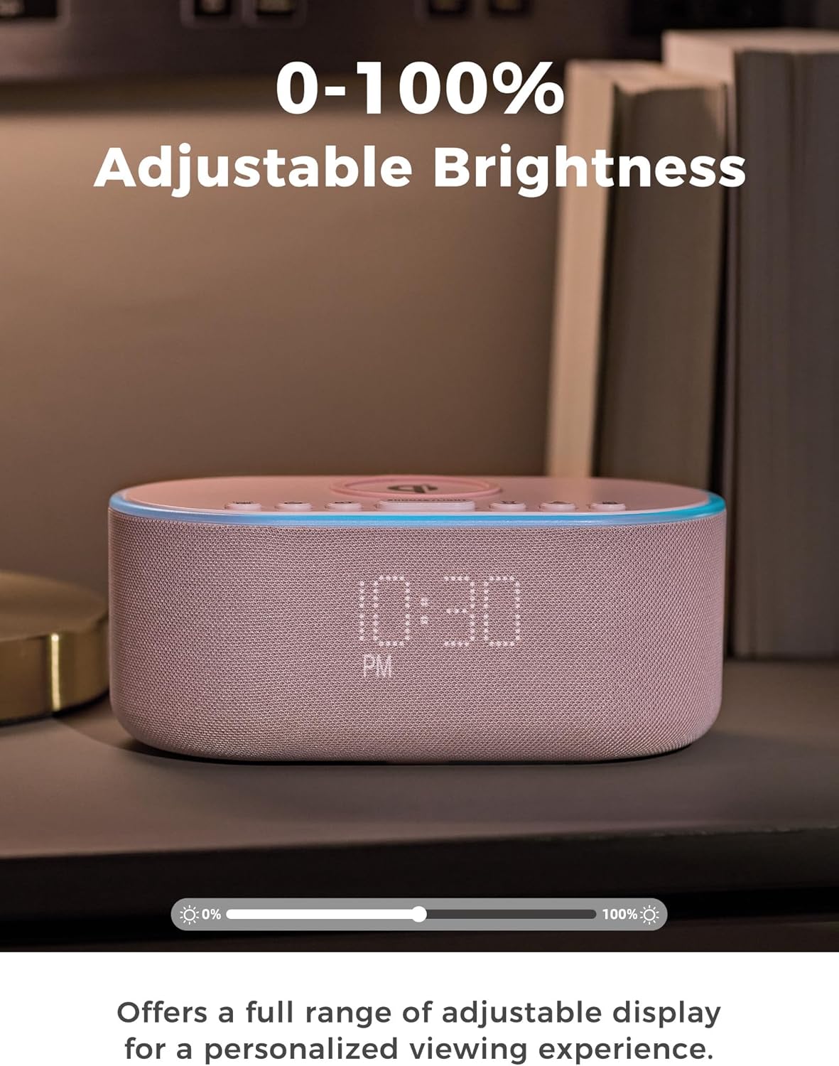 Wireless Charging Alarm Clock Radio with 10W Speaker and FM Radio - Pink