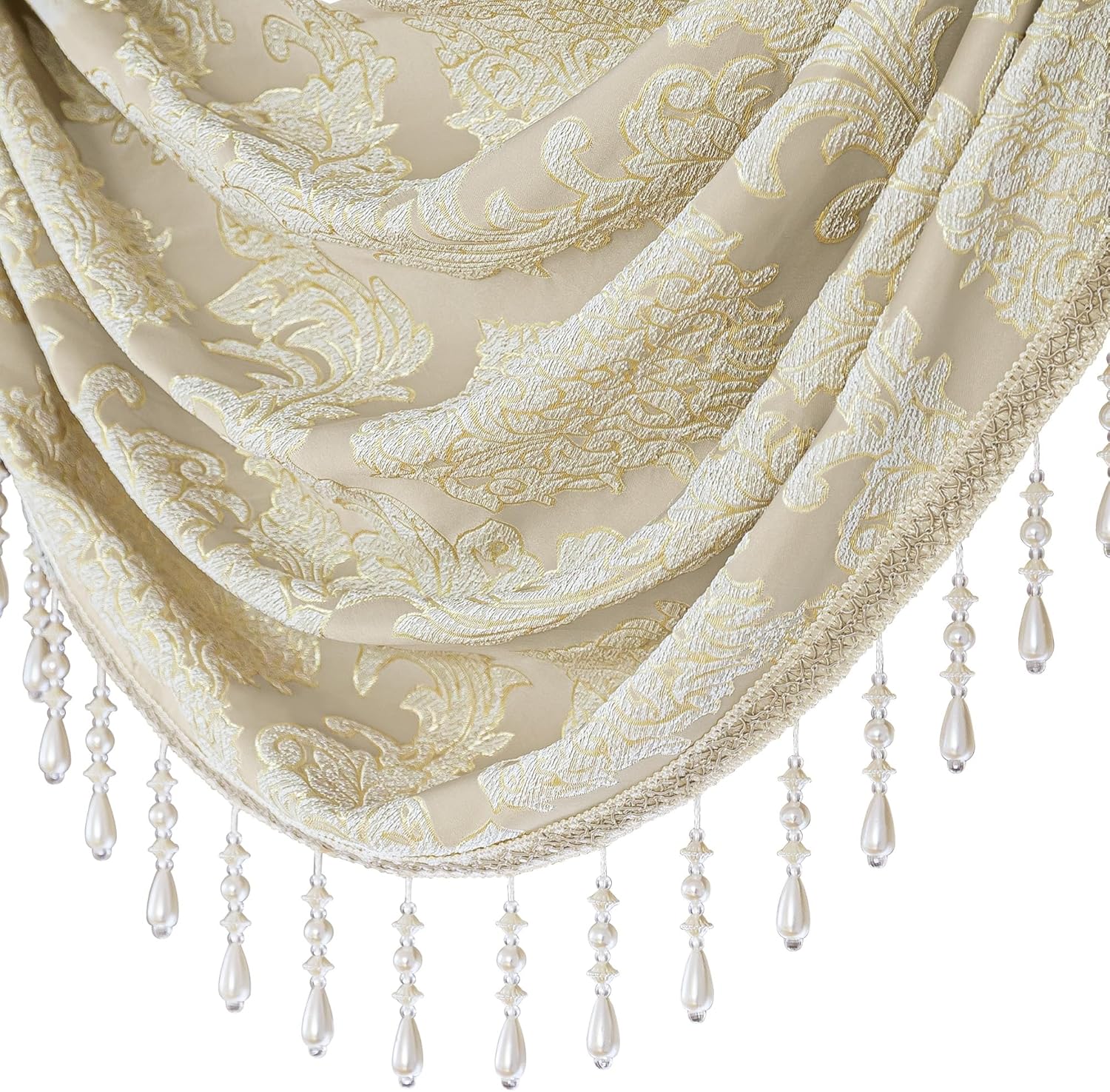 Loom and Mill Beige Jacquard Waterfall Valance 59 Inch 1 Panel