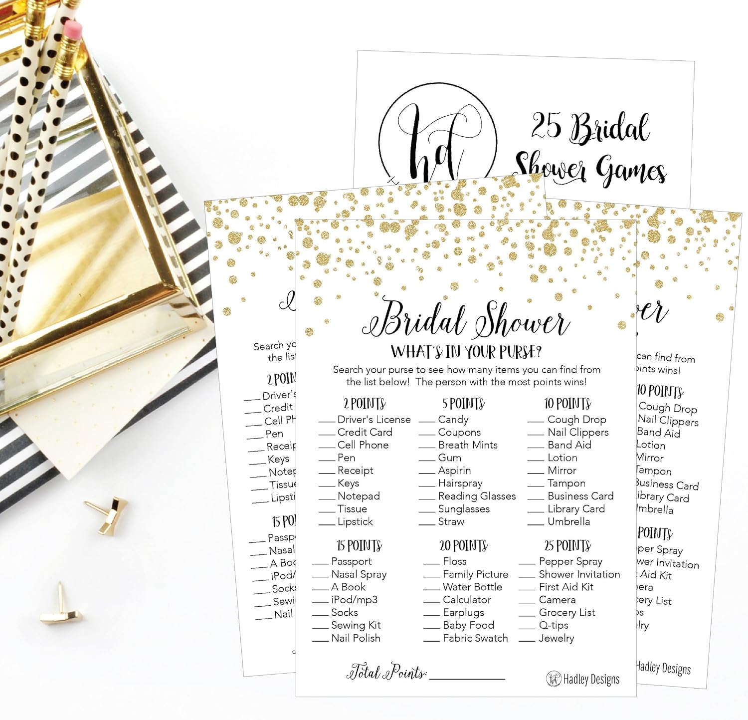 Hadley Designs Gold Bridal Shower Games for 25 Guests