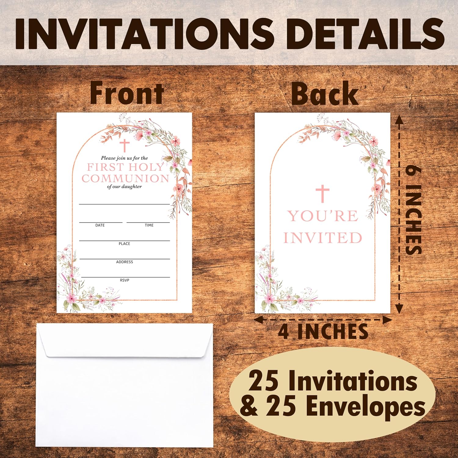 Baptism Invitation Set with 25 Cards and Envelopes