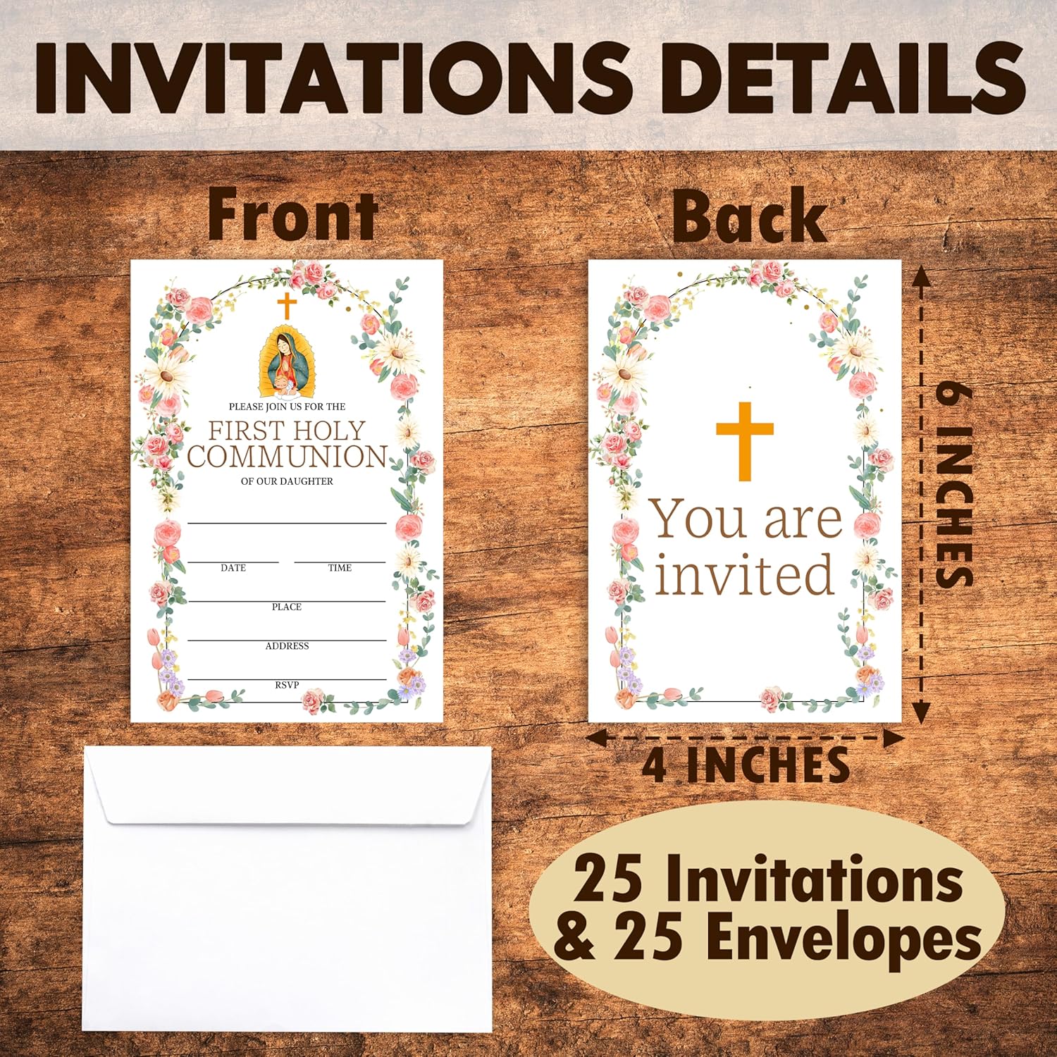 Baptism Invitations Set With Envelopes - 25 Cards