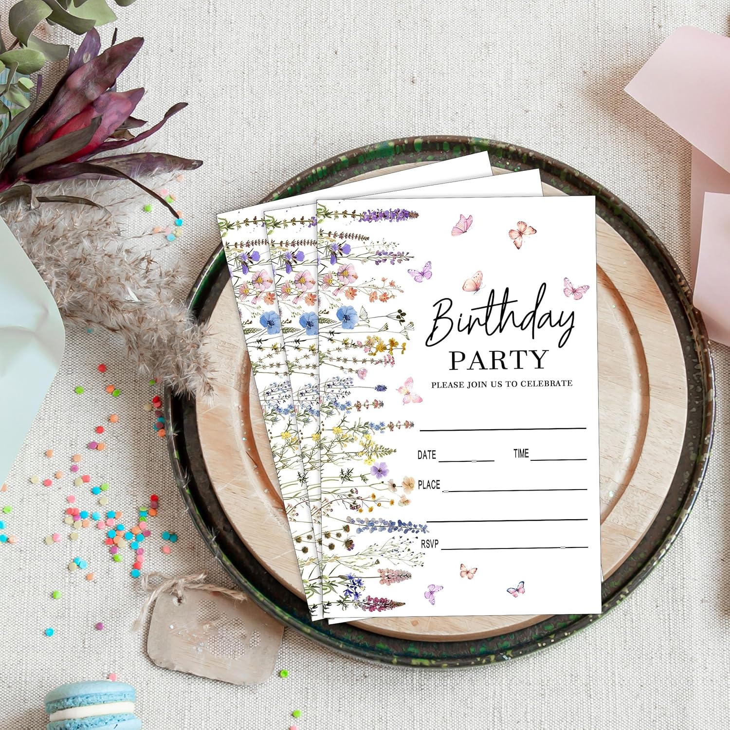 Floral Birthday Invitations 20 Pack with Envelopes